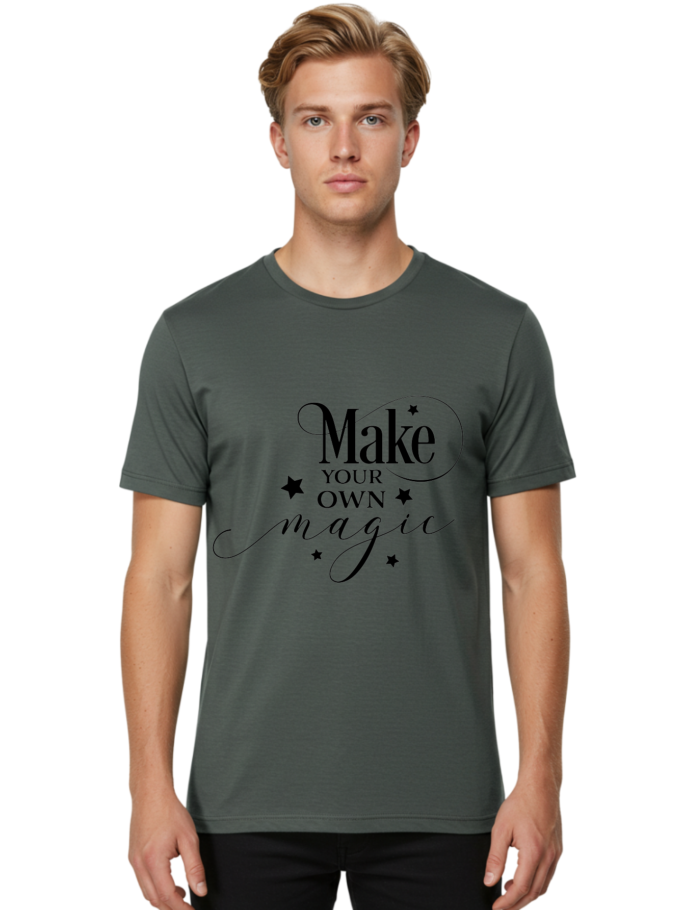 Make-Your-Own-Magic Men'S Graphic Tee, 100% Cotton, Comfortable Casual Summer Wear, Machine Washable, Inspirational Quote, Motivational Phrase, Magic Spell, Stars Decoration, Typography Art, Positive Vibes, Empowerment Message, Mystical Charm Aac988 26