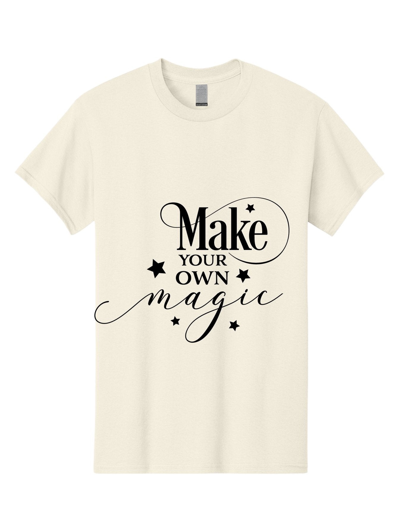 Make-Your-Own-Magic Men'S Graphic Tee, 100% Cotton, Comfortable Casual Summer Wear, Machine Washable, Inspirational Quote, Motivational Phrase, Magic Spell, Stars Decoration, Typography Art, Positive Vibes, Empowerment Message, Mystical Charm Aac988 4