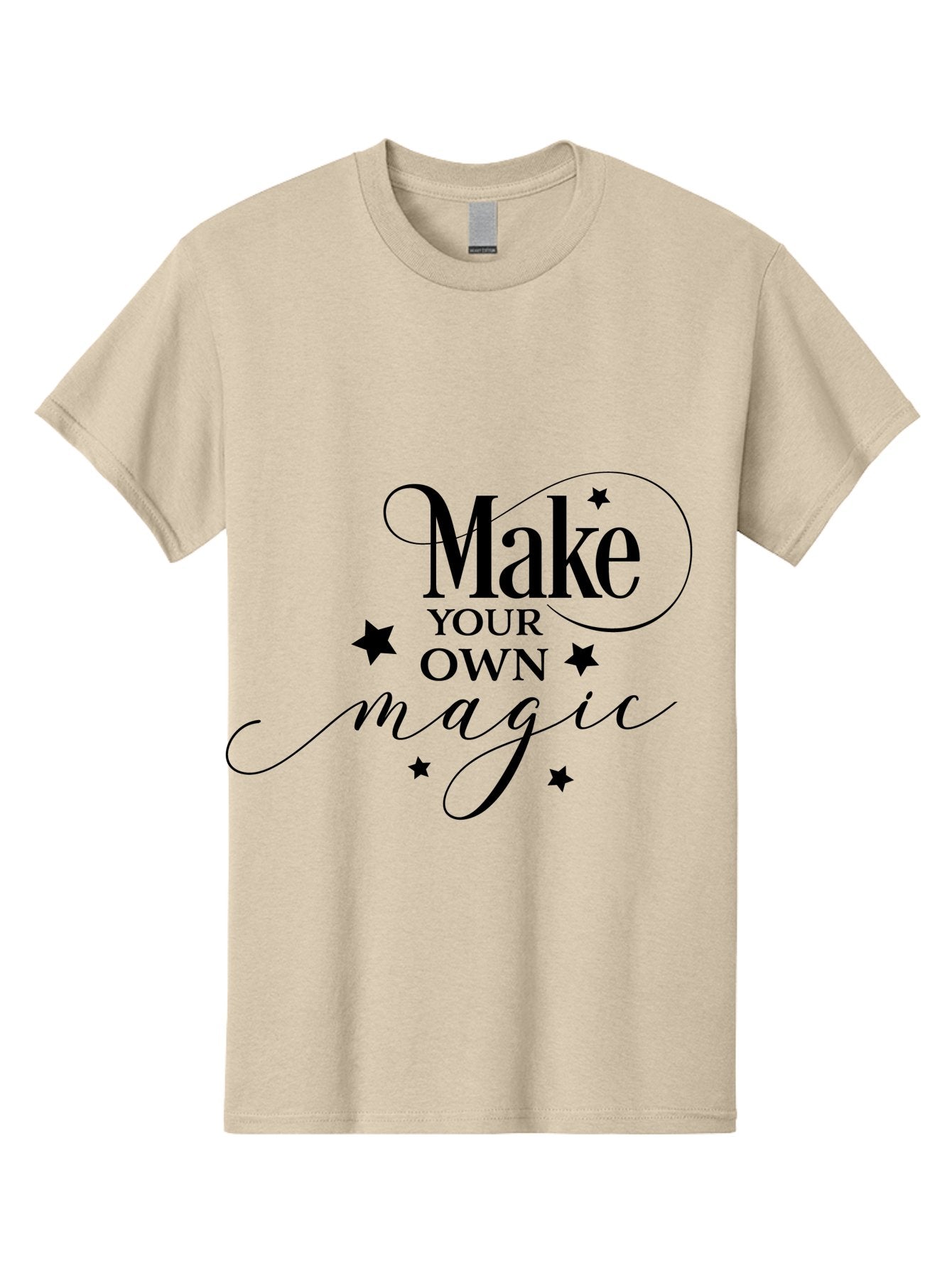 Make-Your-Own-Magic Men'S Graphic Tee, 100% Cotton, Comfortable Casual Summer Wear, Machine Washable, Inspirational Quote, Motivational Phrase, Magic Spell, Stars Decoration, Typography Art, Positive Vibes, Empowerment Message, Mystical Charm Aac988 11
