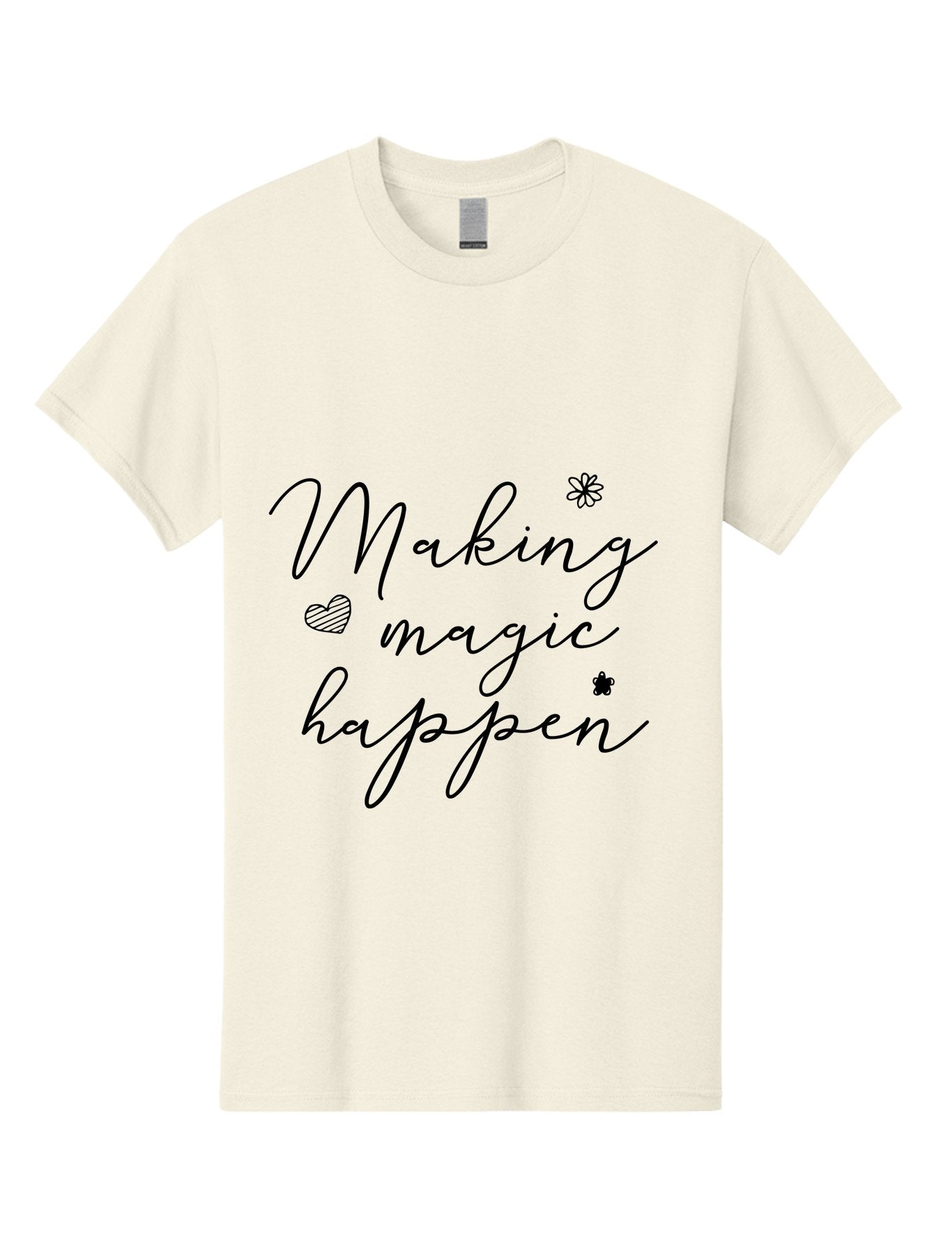 Making-Magic-Happen Men'S Graphic Tee, 100% Cotton, Comfortable Casual Summer Wear, Machine Washable, Inspirational Quote, Motivational Phrase, Positive Message, Making Magic Happen, Cursive Text, Heart Symbol, Flower Icons, Uplifting Words, Aac989 6