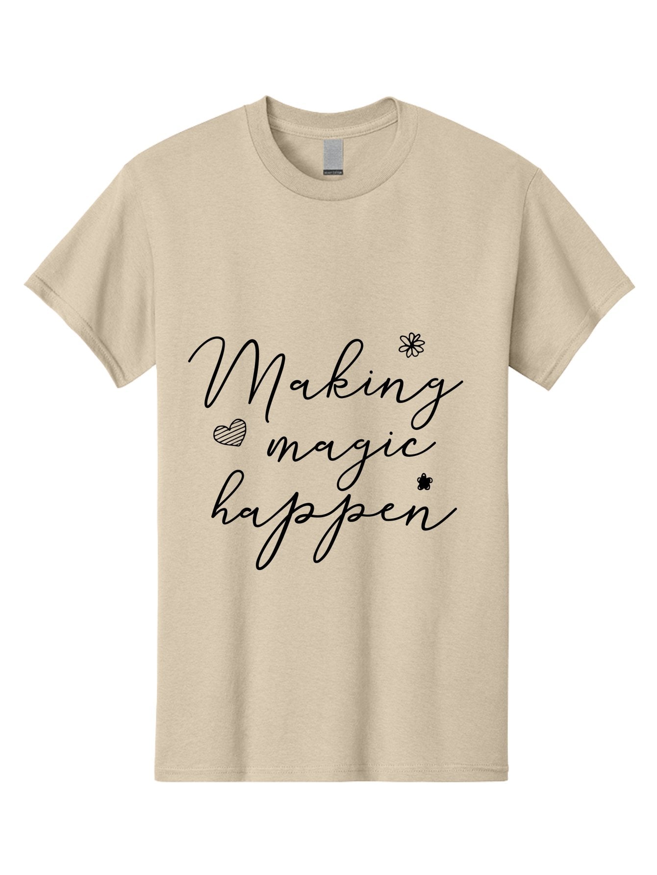 Making-Magic-Happen Men'S Graphic Tee, 100% Cotton, Comfortable Casual Summer Wear, Machine Washable, Inspirational Quote, Motivational Phrase, Positive Message, Making Magic Happen, Cursive Text, Heart Symbol, Flower Icons, Uplifting Words, Aac989 8