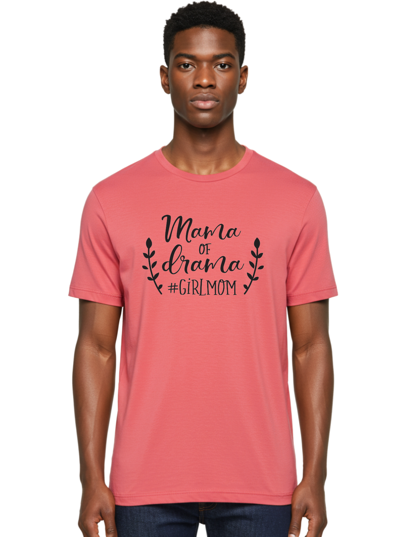 Mama-Of-Drama-Girlmom Men'S Graphic Tee, 100% Cotton, Comfortable Casual Summer Wear, Machine Washable, Mama Of Drama, Girl Mom Quote, Funny Motherhood, Parenting Humor, Girlmom Hashtag, Elegant Script Font, Floral Wreath Design, Sassy Mama, Aac992 28