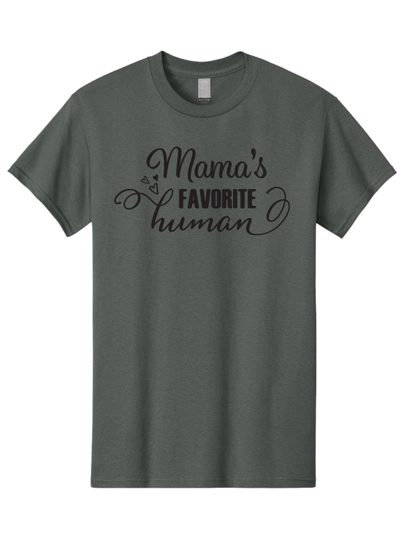 Mama-S-Favorite-Human Men'S Graphic Tee, 100% Cotton, Comfortable Casual Summer Wear, Machine Washable, Mama'S Favorite Human, Heartwarming Phrase, Cursive Font, Decorative Hearts, Favorite Child, Mother'S Love, Family Bonding, Aac993 8
