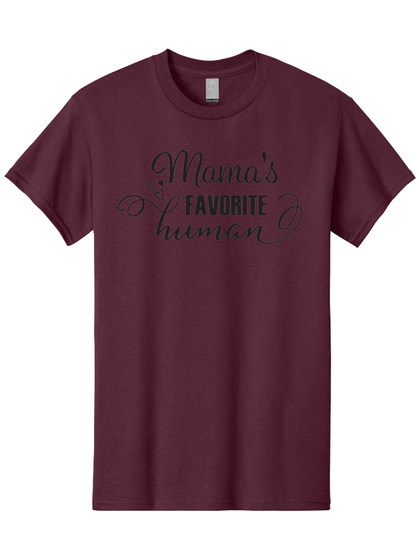 Mama-S-Favorite-Human Men'S Graphic Tee, 100% Cotton, Comfortable Casual Summer Wear, Machine Washable, Mama'S Favorite Human, Heartwarming Phrase, Cursive Font, Decorative Hearts, Favorite Child, Mother'S Love, Family Bonding, Aac993 17