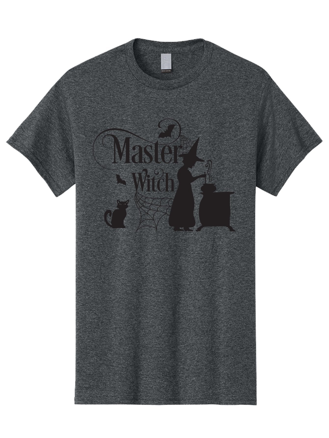 Master-Witch Men'S Graphic Tee, 100% Cotton, Comfortable Casual Summer Wear, Machine Washable, Witch Silhouette, Cauldron, Black Cat, Spider Web, Bats, Mystical Symbols, Witchcraft, Magic, Halloween Theme, Spooky Atmosphere, Mysterious, Aac994 3