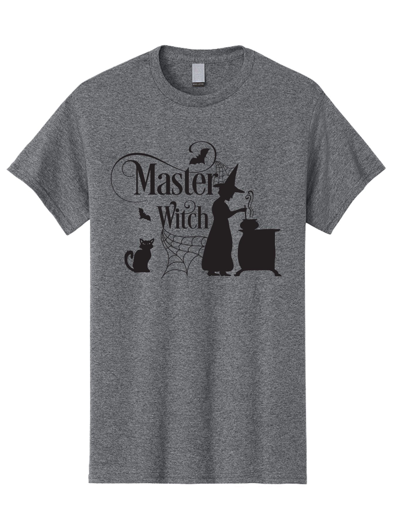 Master-Witch Men'S Graphic Tee, 100% Cotton, Comfortable Casual Summer Wear, Machine Washable, Witch Silhouette, Cauldron, Black Cat, Spider Web, Bats, Mystical Symbols, Witchcraft, Magic, Halloween Theme, Spooky Atmosphere, Mysterious, Aac994 13