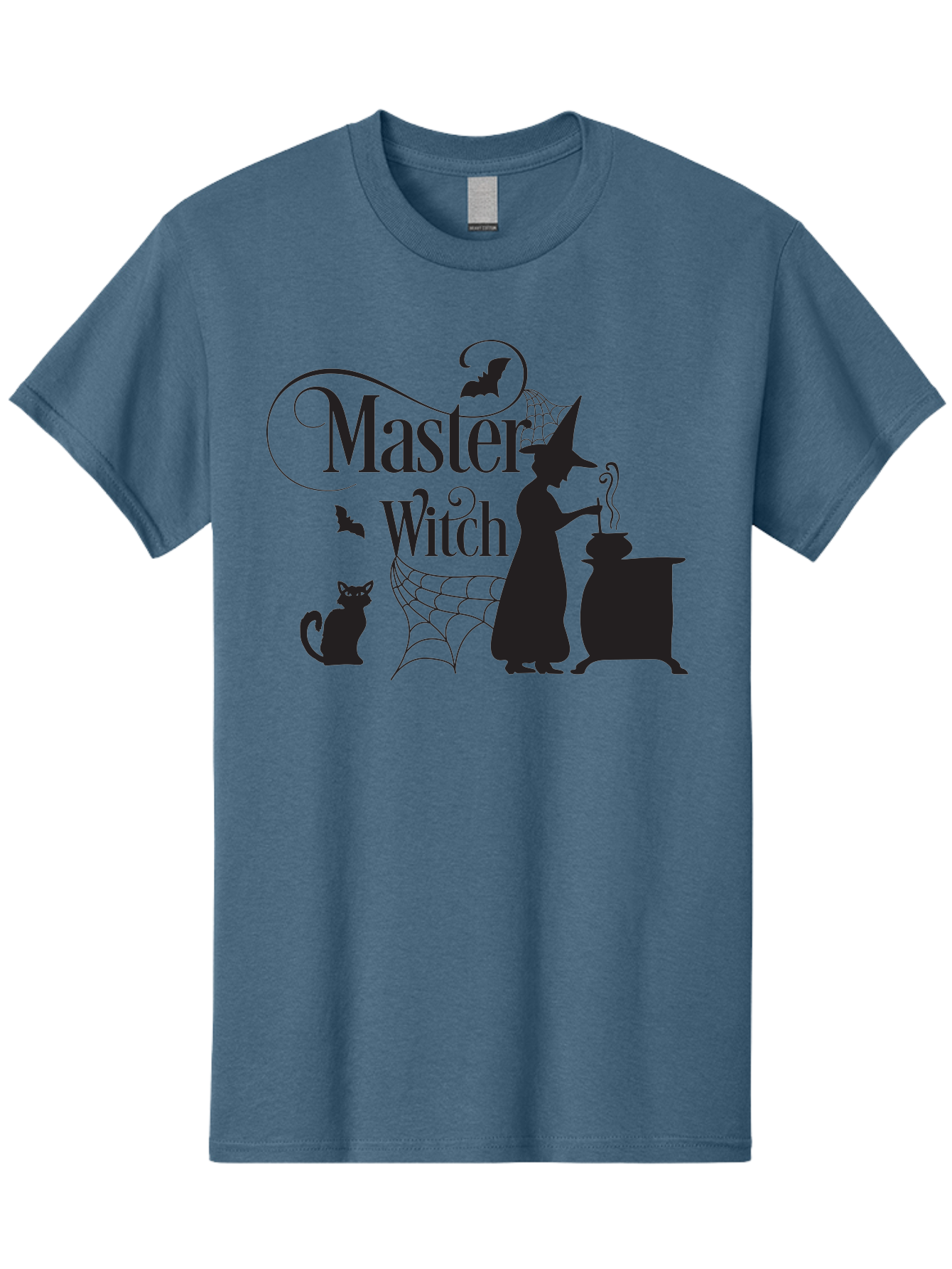 Master-Witch Men'S Graphic Tee, 100% Cotton, Comfortable Casual Summer Wear, Machine Washable, Witch Silhouette, Cauldron, Black Cat, Spider Web, Bats, Mystical Symbols, Witchcraft, Magic, Halloween Theme, Spooky Atmosphere, Mysterious, Aac994 15