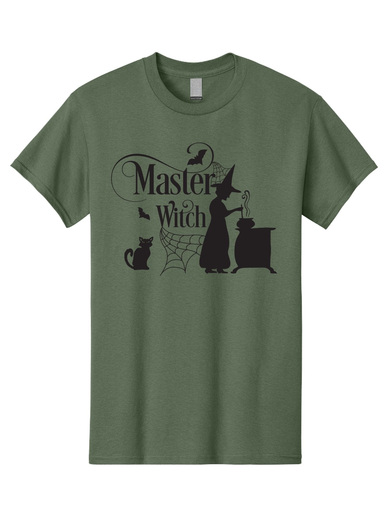 Master-Witch Men'S Graphic Tee, 100% Cotton, Comfortable Casual Summer Wear, Machine Washable, Witch Silhouette, Cauldron, Black Cat, Spider Web, Bats, Mystical Symbols, Witchcraft, Magic, Halloween Theme, Spooky Atmosphere, Mysterious, Aac994 12
