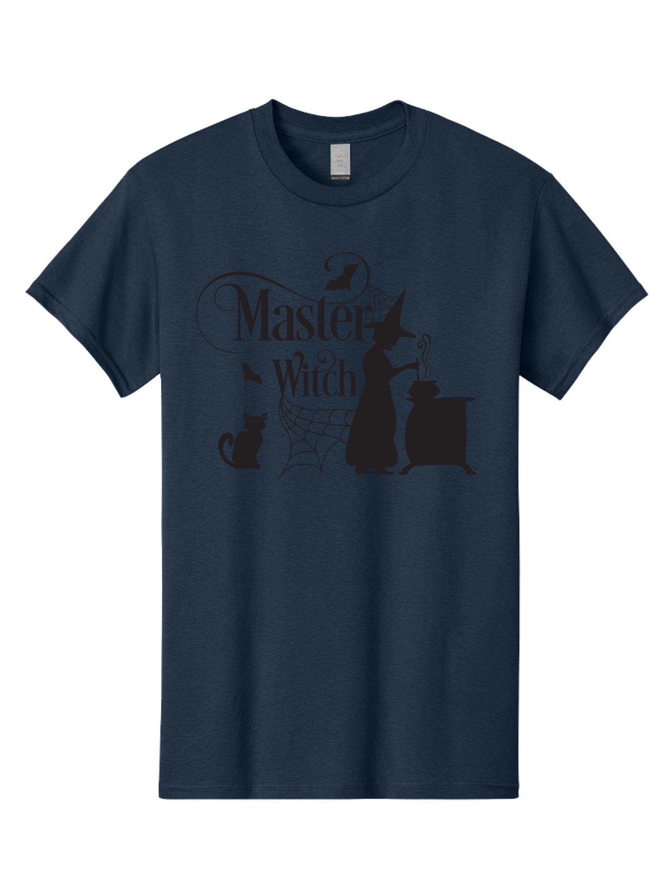 Master-Witch Men'S Graphic Tee, 100% Cotton, Comfortable Casual Summer Wear, Machine Washable, Witch Silhouette, Cauldron, Black Cat, Spider Web, Bats, Mystical Symbols, Witchcraft, Magic, Halloween Theme, Spooky Atmosphere, Mysterious, Aac994 4