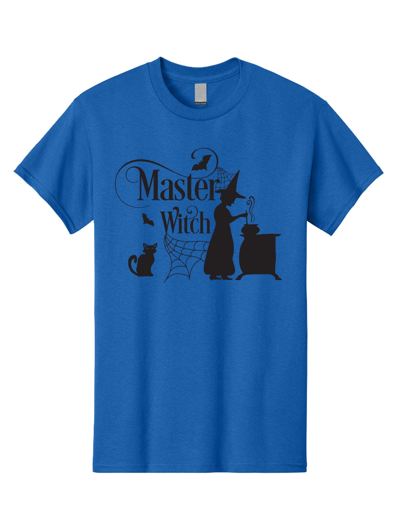Master-Witch Men'S Graphic Tee, 100% Cotton, Comfortable Casual Summer Wear, Machine Washable, Witch Silhouette, Cauldron, Black Cat, Spider Web, Bats, Mystical Symbols, Witchcraft, Magic, Halloween Theme, Spooky Atmosphere, Mysterious, Aac994 10