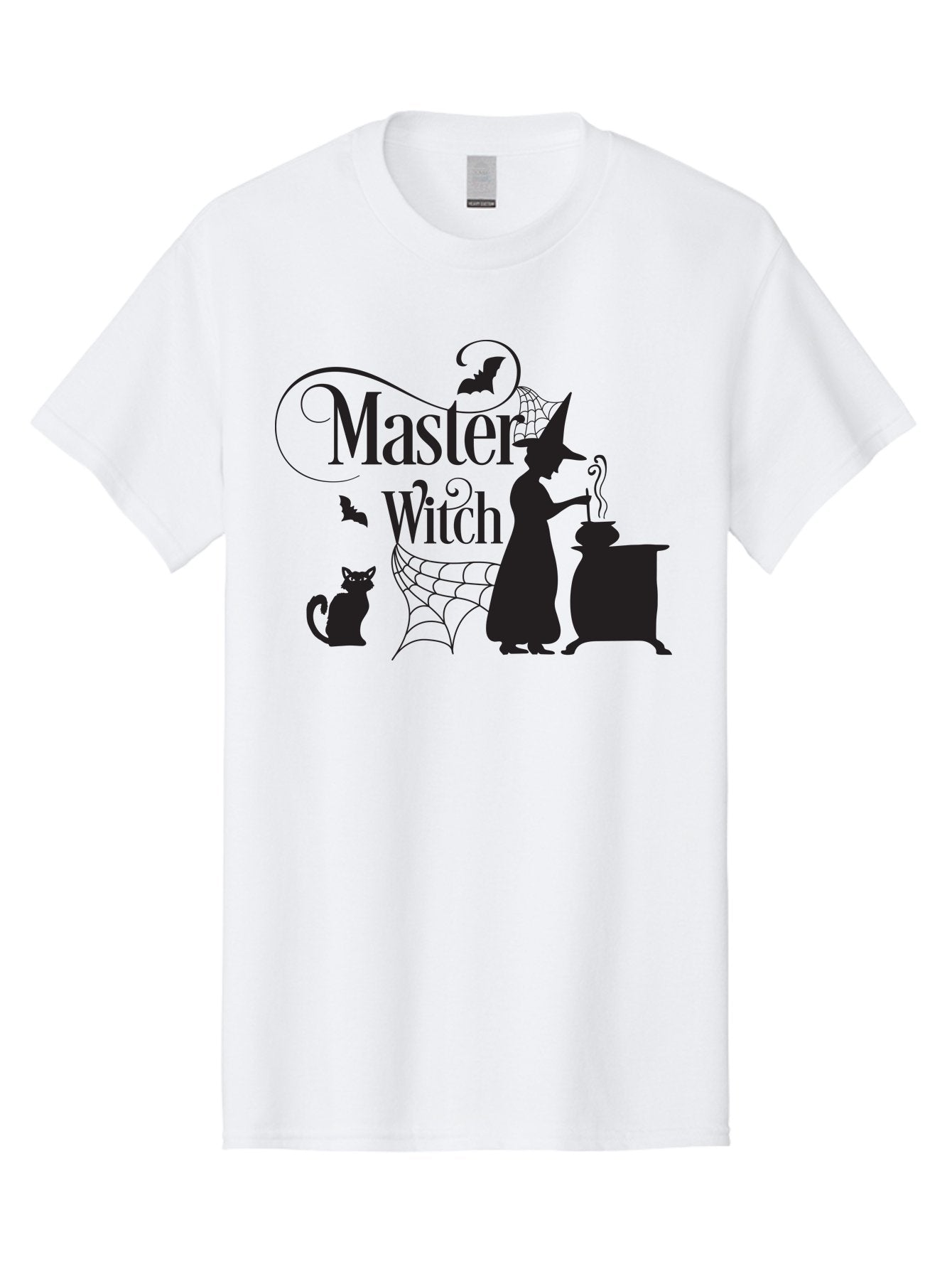 Master-Witch Men'S Graphic Tee, 100% Cotton, Comfortable Casual Summer Wear, Machine Washable, Witch Silhouette, Cauldron, Black Cat, Spider Web, Bats, Mystical Symbols, Witchcraft, Magic, Halloween Theme, Spooky Atmosphere, Mysterious, Aac994 14