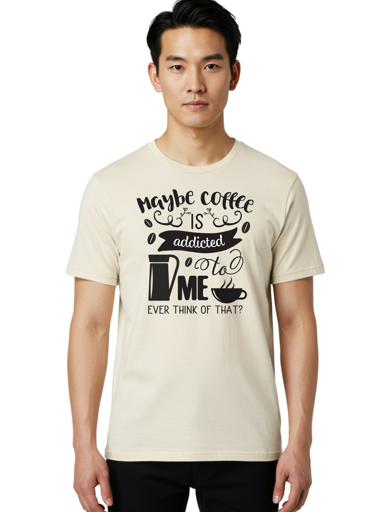 Maybe-Coffee-Is-Addicted-To-Me Men'S Graphic Tee, 100% Cotton, Comfortable Casual Summer Wear, Machine Washable, Coffee Lover Quote, Coffee Humor, Morning Motivation, Caffeine Addiction, Funny Coffee Sayings, Coffee Culture Aac996 30