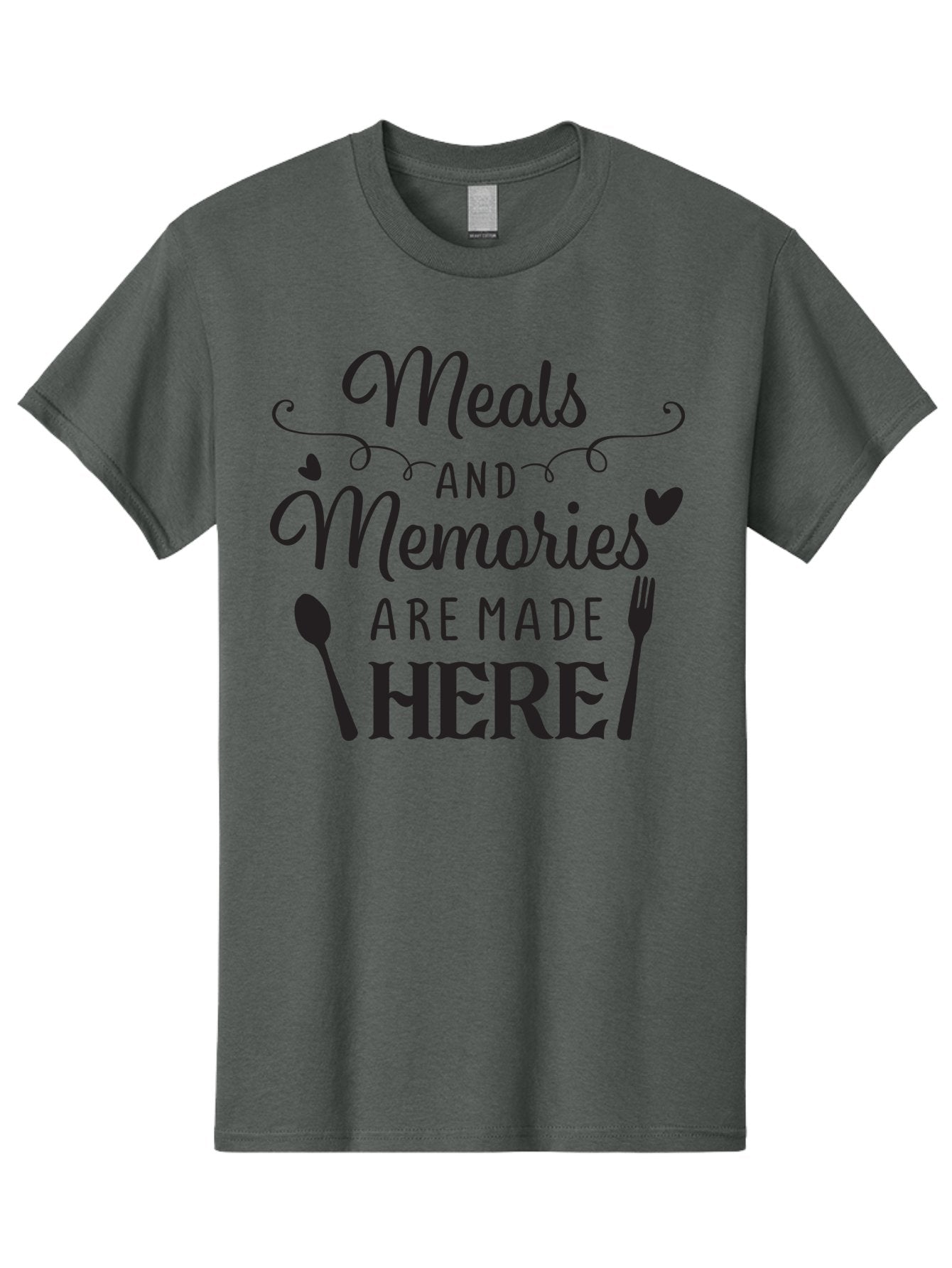 Meals-And-Memories-Are-Made-Here Men'S Graphic Tee, 100% Cotton, Comfortable Casual Summer Wear, Machine Washable, Dining Experience, Culinary Memories, Family Gatherings, Restaurant Signage, Heartfelt Messages, Utensil Illustrations, Aad000 6