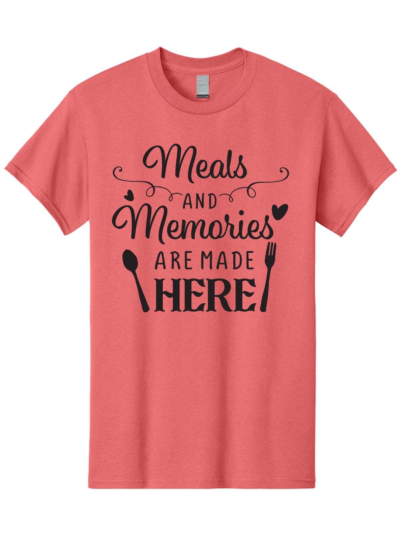 Meals-And-Memories-Are-Made-Here Men'S Graphic Tee, 100% Cotton, Comfortable Casual Summer Wear, Machine Washable, Dining Experience, Culinary Memories, Family Gatherings, Restaurant Signage, Heartfelt Messages, Utensil Illustrations, Aad000 12