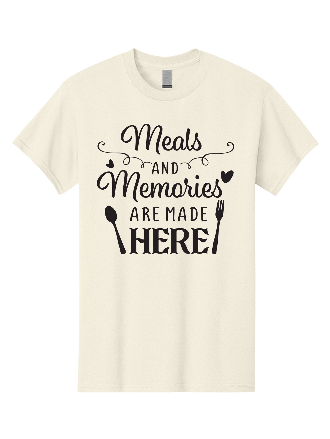 Meals-And-Memories-Are-Made-Here Men'S Graphic Tee, 100% Cotton, Comfortable Casual Summer Wear, Machine Washable, Dining Experience, Culinary Memories, Family Gatherings, Restaurant Signage, Heartfelt Messages, Utensil Illustrations, Aad000 11