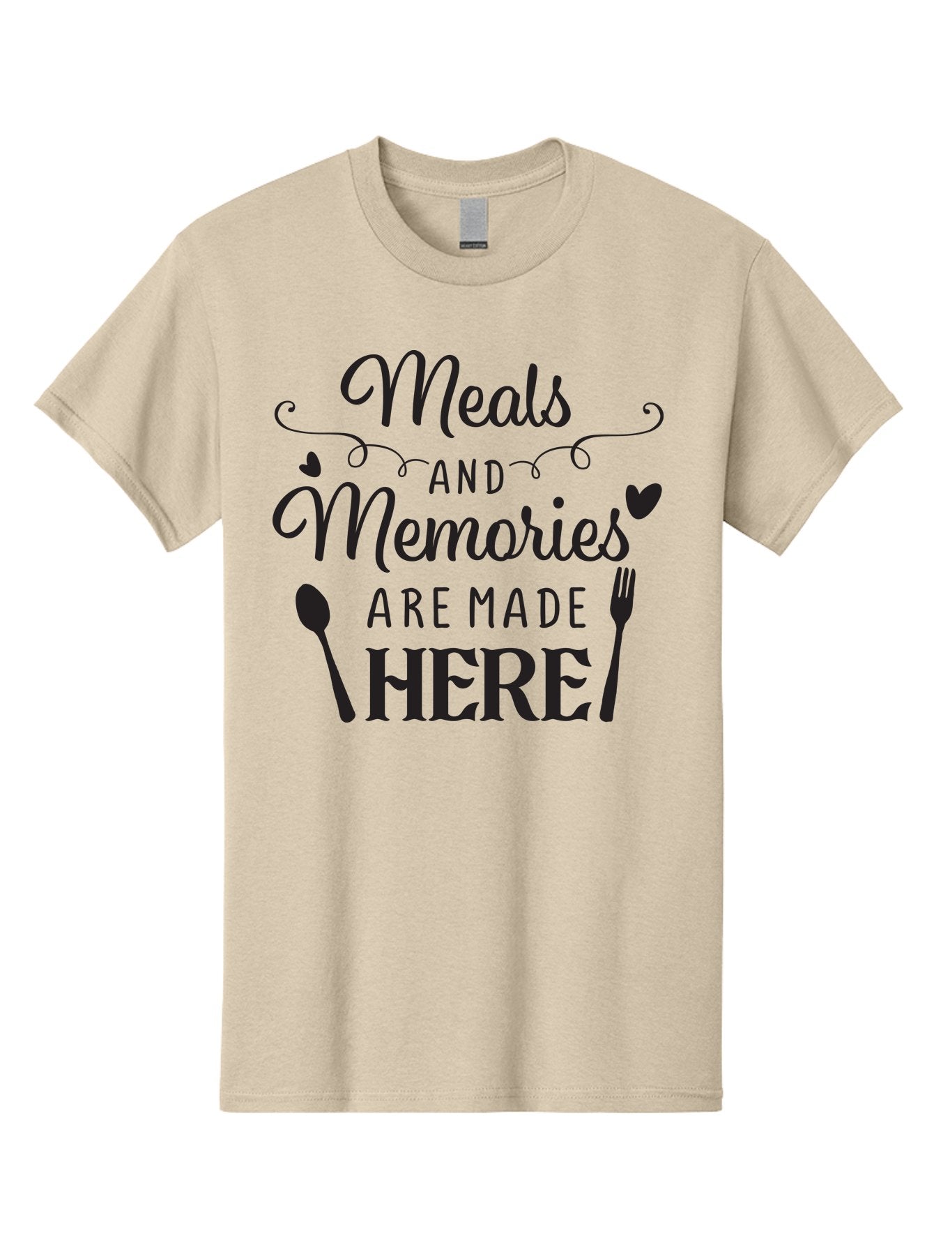 Meals-And-Memories-Are-Made-Here Men'S Graphic Tee, 100% Cotton, Comfortable Casual Summer Wear, Machine Washable, Dining Experience, Culinary Memories, Family Gatherings, Restaurant Signage, Heartfelt Messages, Utensil Illustrations, Aad000 9