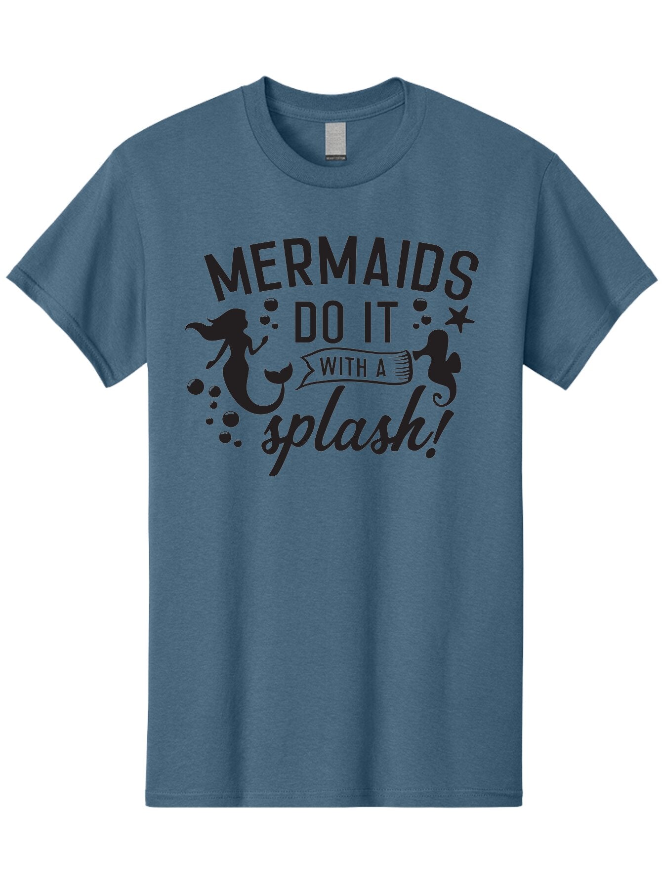 Mermaids-Do-It-With-A-Splash Men'S Graphic Tee, 100% Cotton, Comfortable Casual Summer Wear, Machine Washable, Mermaid Silhouettes, Ocean Creatures, Playful Graphics, Whimsical Design, Underwater Theme, Aquatic Life, Fun Phrases, Aad002 15