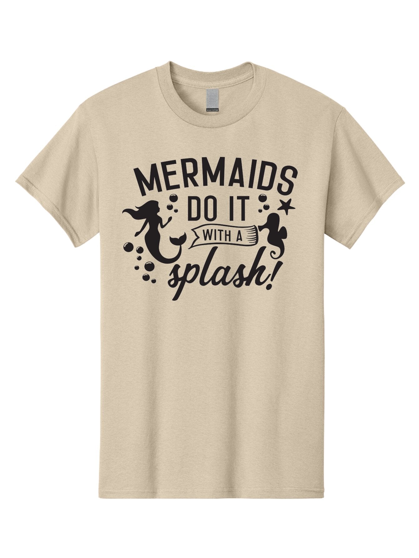Mermaids-Do-It-With-A-Splash Men'S Graphic Tee, 100% Cotton, Comfortable Casual Summer Wear, Machine Washable, Mermaid Silhouettes, Ocean Creatures, Playful Graphics, Whimsical Design, Underwater Theme, Aquatic Life, Fun Phrases, Aad002