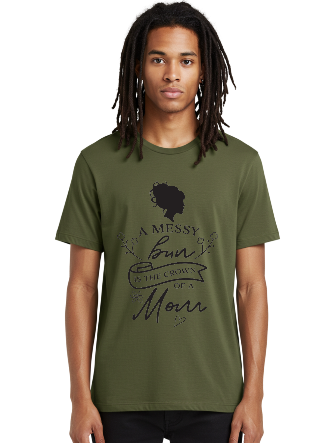 Messy-Bun Men'S Graphic Tee, 100% Cotton, Comfortable Casual Summer Wear, Machine Washable, Messy Bun Hairstyle, Mom Life, Motherhood, Cute Quote, Floral Design, Feminine Charm, Motherly Love, Hair Bun, Inspirational Quote Aad006 16