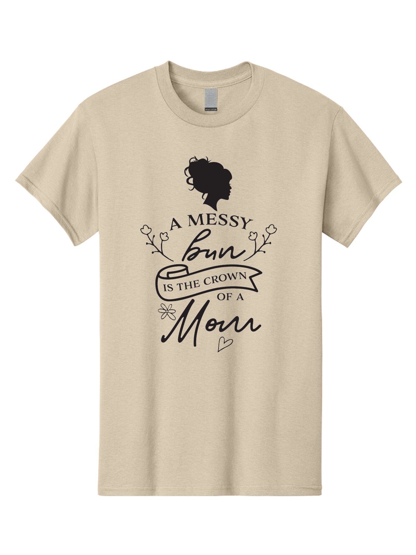 Messy-Bun Men'S Graphic Tee, 100% Cotton, Comfortable Casual Summer Wear, Machine Washable, Messy Bun Hairstyle, Mom Life, Motherhood, Cute Quote, Floral Design, Feminine Charm, Motherly Love, Hair Bun, Inspirational Quote Aad006 6