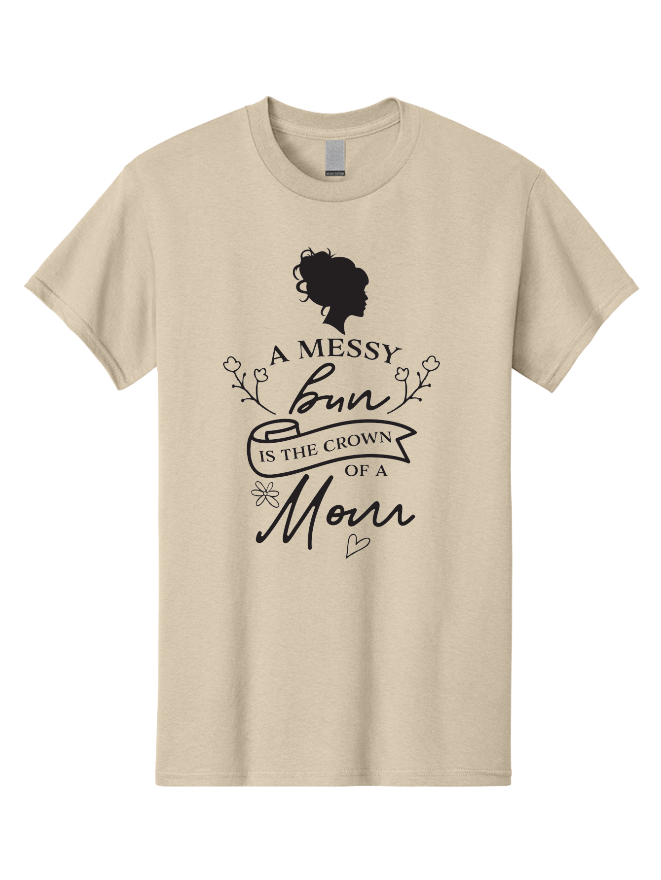 Messy-Bun Men'S Graphic Tee, 100% Cotton, Comfortable Casual Summer Wear, Machine Washable, Messy Bun Hairstyle, Mom Life, Motherhood, Cute Quote, Floral Design, Feminine Charm, Motherly Love, Hair Bun, Inspirational Quote Aad006 13