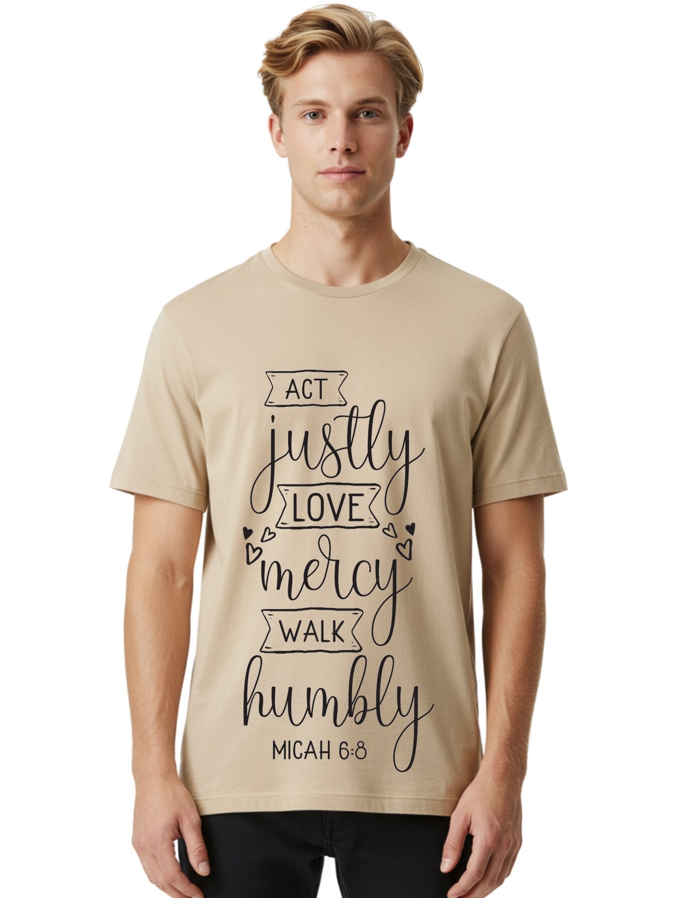 Micah-6-8 Men'S Graphic Tee, 100% Cotton, Comfortable Casual Summer Wear, Machine Washable, Inspirational Quote, Biblical Verse, Micah 6:8, Act Justly, Love Mercy, Walk Humbly, Motivational Words, Heartwarming Message, Kindness, Compassion, Aad007 20