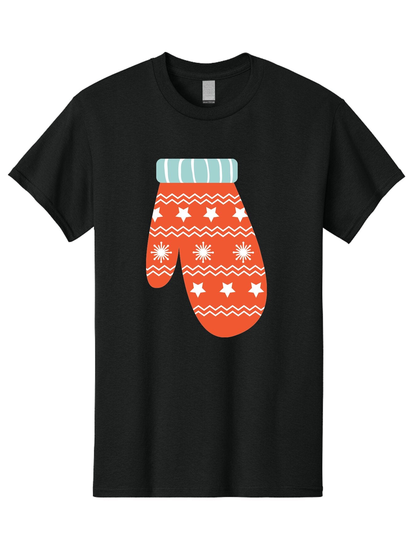 Mitten Men'S Graphic Tee, 100% Cotton, Comfortable Casual Summer Wear, Machine Washable, Red Christmas Mitten, White Snowflakes, White Stars, Zigzag Pattern, Winter Clothing, Holiday Accessories, Festive Design, Cold Weather Gear, Aad009 9