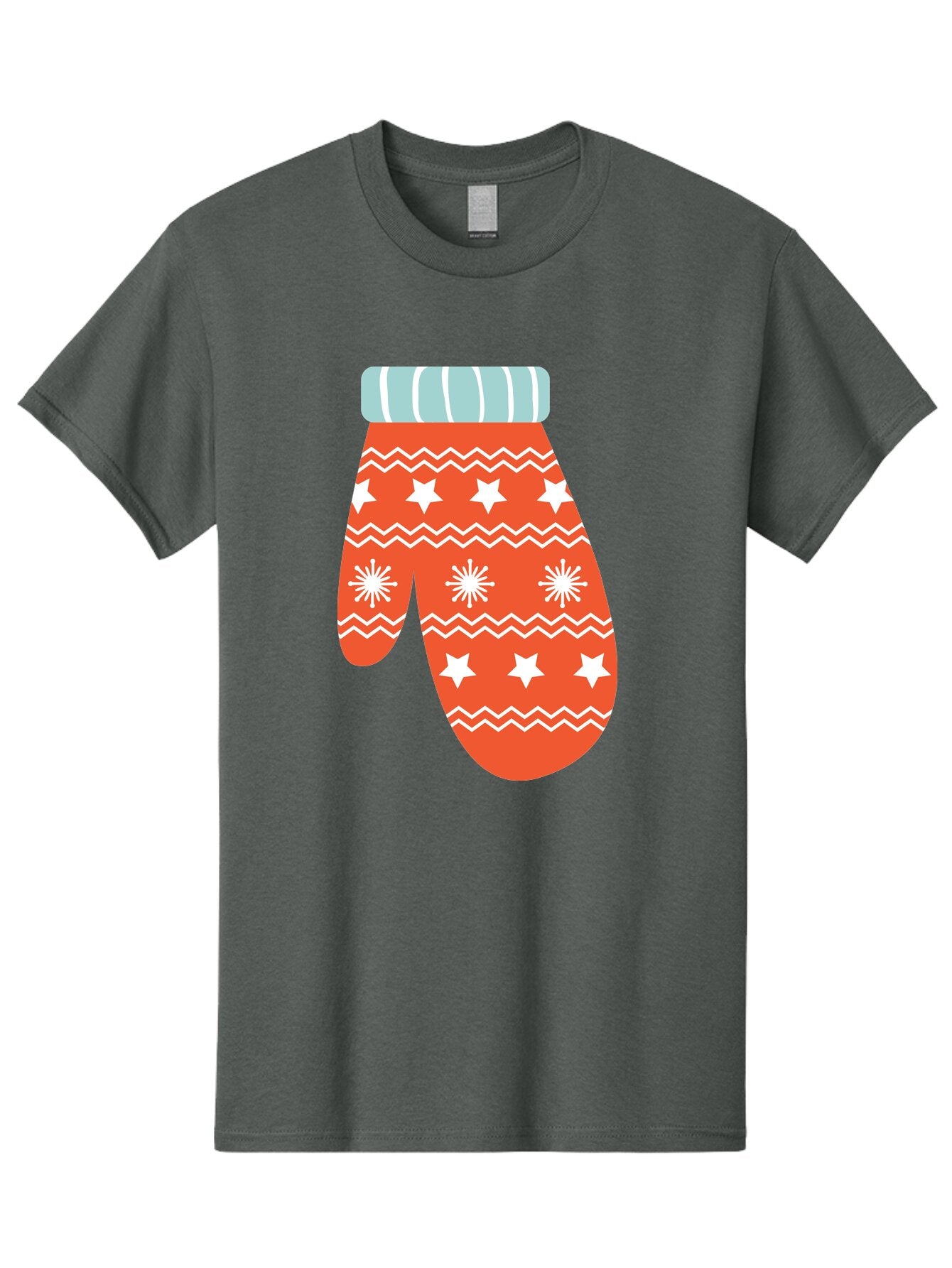 Mitten Men'S Graphic Tee, 100% Cotton, Comfortable Casual Summer Wear, Machine Washable, Red Christmas Mitten, White Snowflakes, White Stars, Zigzag Pattern, Winter Clothing, Holiday Accessories, Festive Design, Cold Weather Gear, Aad009 11