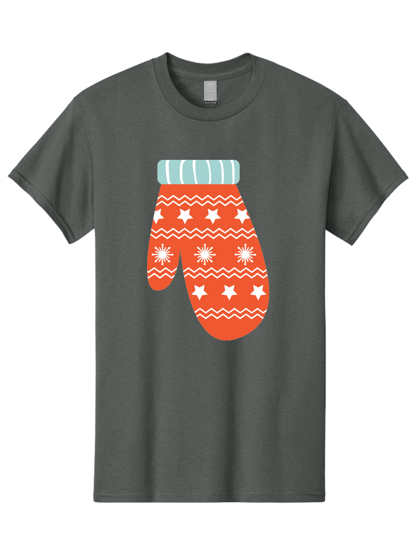 Mitten Men'S Graphic Tee, 100% Cotton, Comfortable Casual Summer Wear, Machine Washable, Red Christmas Mitten, White Snowflakes, White Stars, Zigzag Pattern, Winter Clothing, Holiday Accessories, Festive Design, Cold Weather Gear, Aad009 7