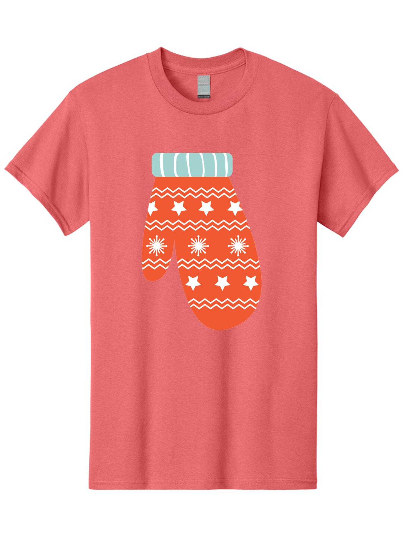 Mitten Men'S Graphic Tee, 100% Cotton, Comfortable Casual Summer Wear, Machine Washable, Red Christmas Mitten, White Snowflakes, White Stars, Zigzag Pattern, Winter Clothing, Holiday Accessories, Festive Design, Cold Weather Gear, Aad009 5
