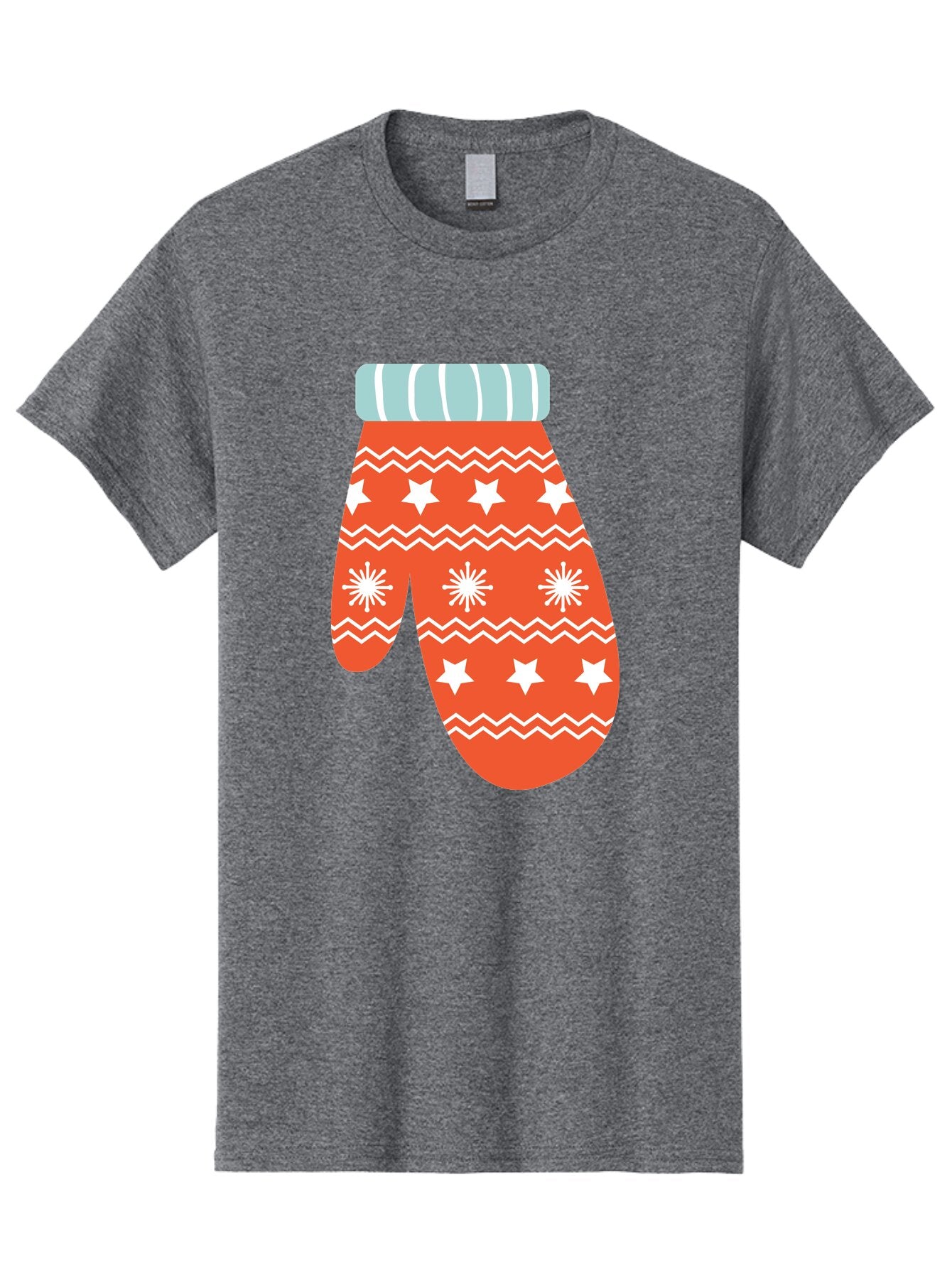 Mitten Men'S Graphic Tee, 100% Cotton, Comfortable Casual Summer Wear, Machine Washable, Red Christmas Mitten, White Snowflakes, White Stars, Zigzag Pattern, Winter Clothing, Holiday Accessories, Festive Design, Cold Weather Gear, Aad009 13