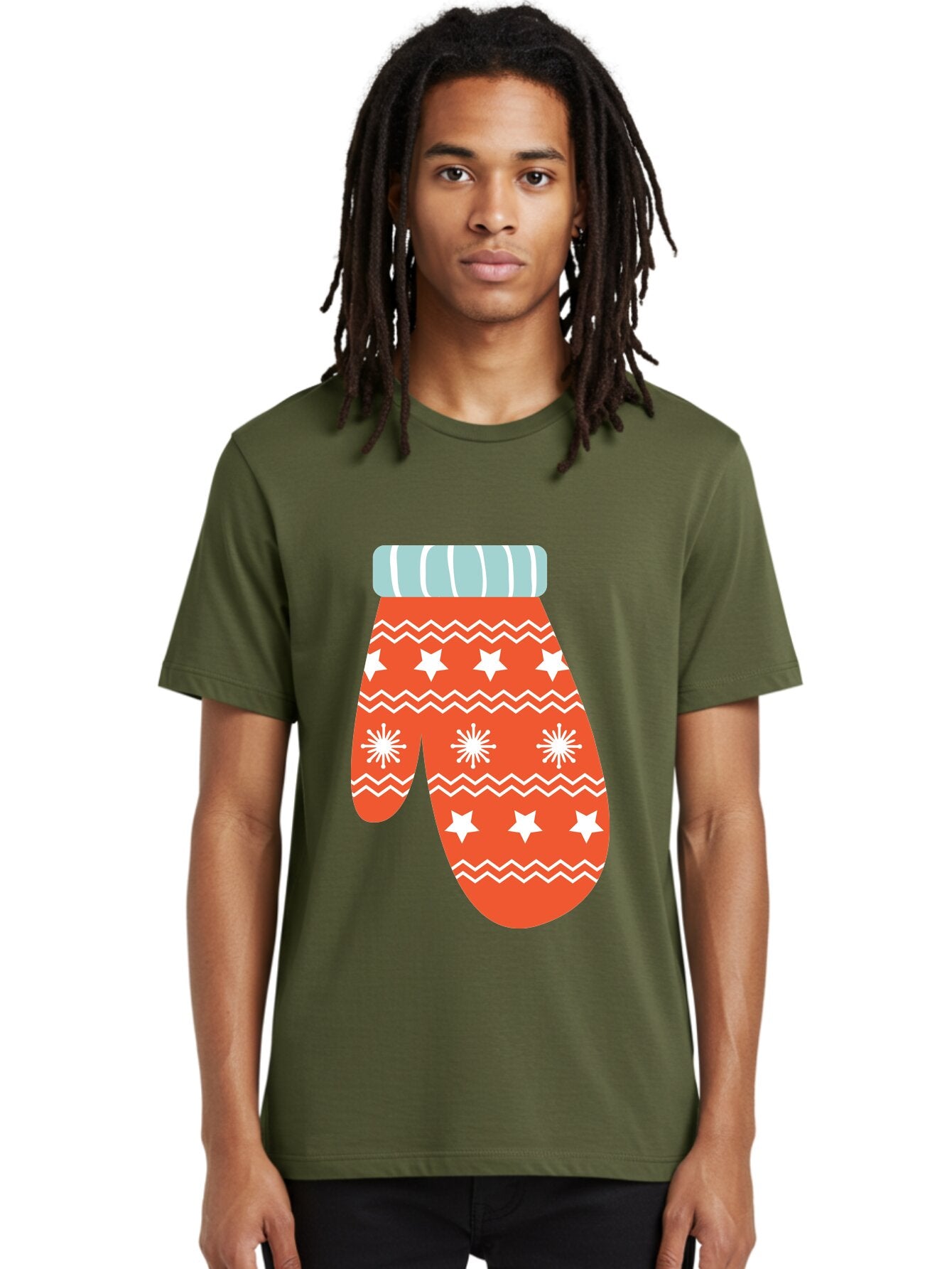 Mitten Men'S Graphic Tee, 100% Cotton, Comfortable Casual Summer Wear, Machine Washable, Red Christmas Mitten, White Snowflakes, White Stars, Zigzag Pattern, Winter Clothing, Holiday Accessories, Festive Design, Cold Weather Gear, Aad009 29