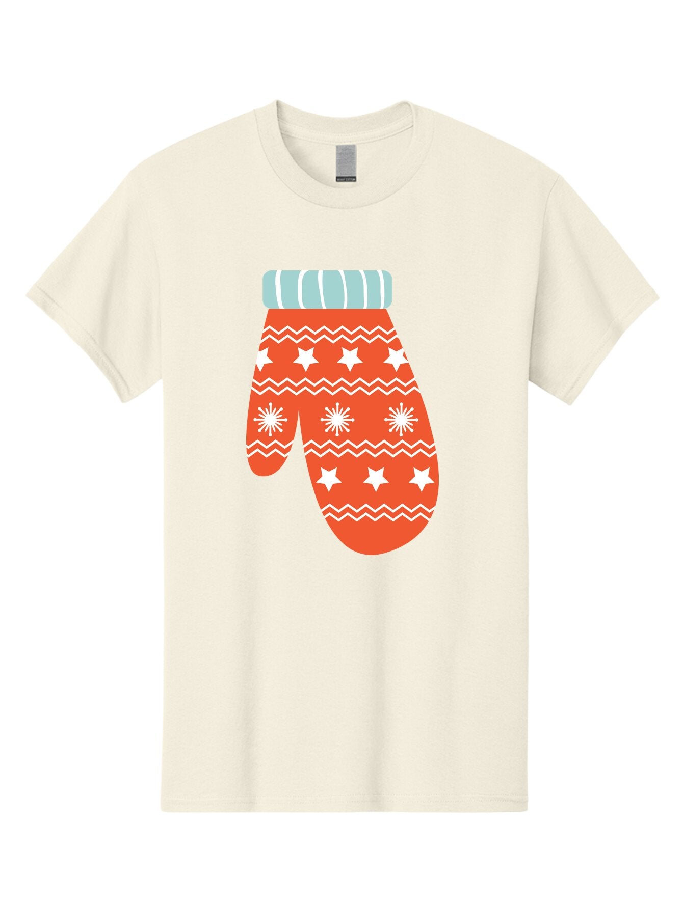Mitten Men'S Graphic Tee, 100% Cotton, Comfortable Casual Summer Wear, Machine Washable, Red Christmas Mitten, White Snowflakes, White Stars, Zigzag Pattern, Winter Clothing, Holiday Accessories, Festive Design, Cold Weather Gear, Aad009 15