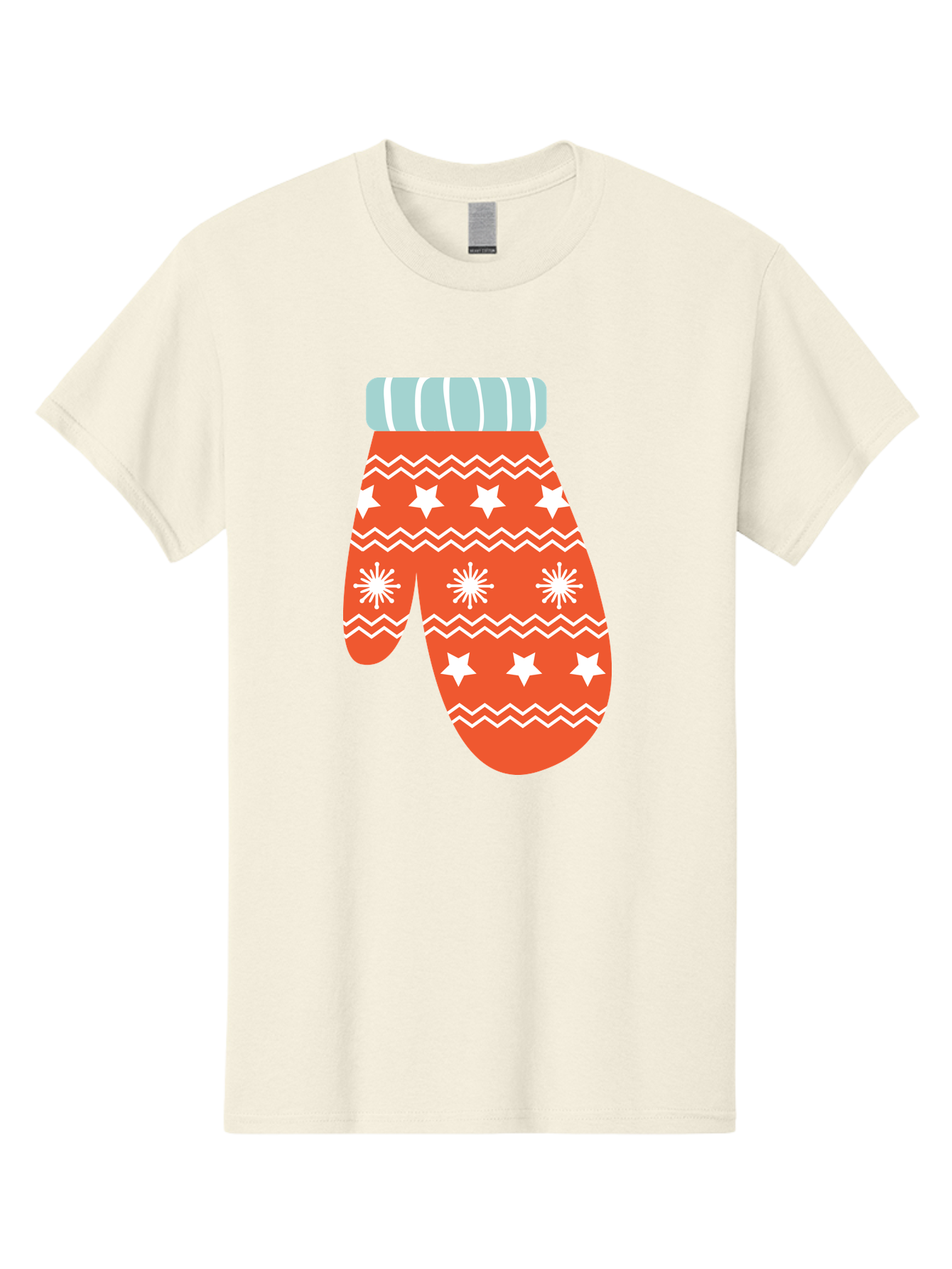 Mitten Men'S Graphic Tee, 100% Cotton, Comfortable Casual Summer Wear, Machine Washable, Red Christmas Mitten, White Snowflakes, White Stars, Zigzag Pattern, Winter Clothing, Holiday Accessories, Festive Design, Cold Weather Gear, Aad009