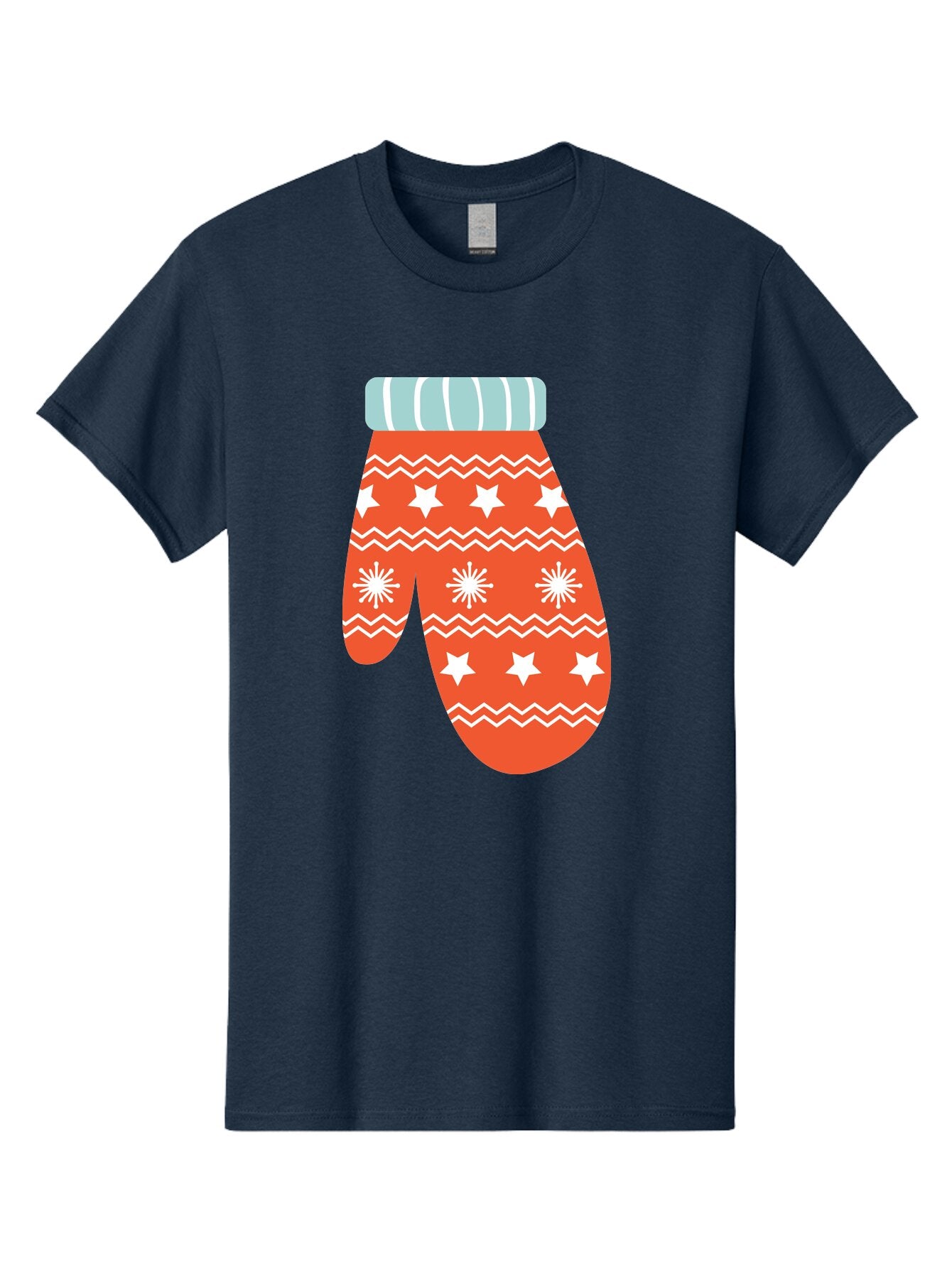 Mitten Men'S Graphic Tee, 100% Cotton, Comfortable Casual Summer Wear, Machine Washable, Red Christmas Mitten, White Snowflakes, White Stars, Zigzag Pattern, Winter Clothing, Holiday Accessories, Festive Design, Cold Weather Gear, Aad009 3