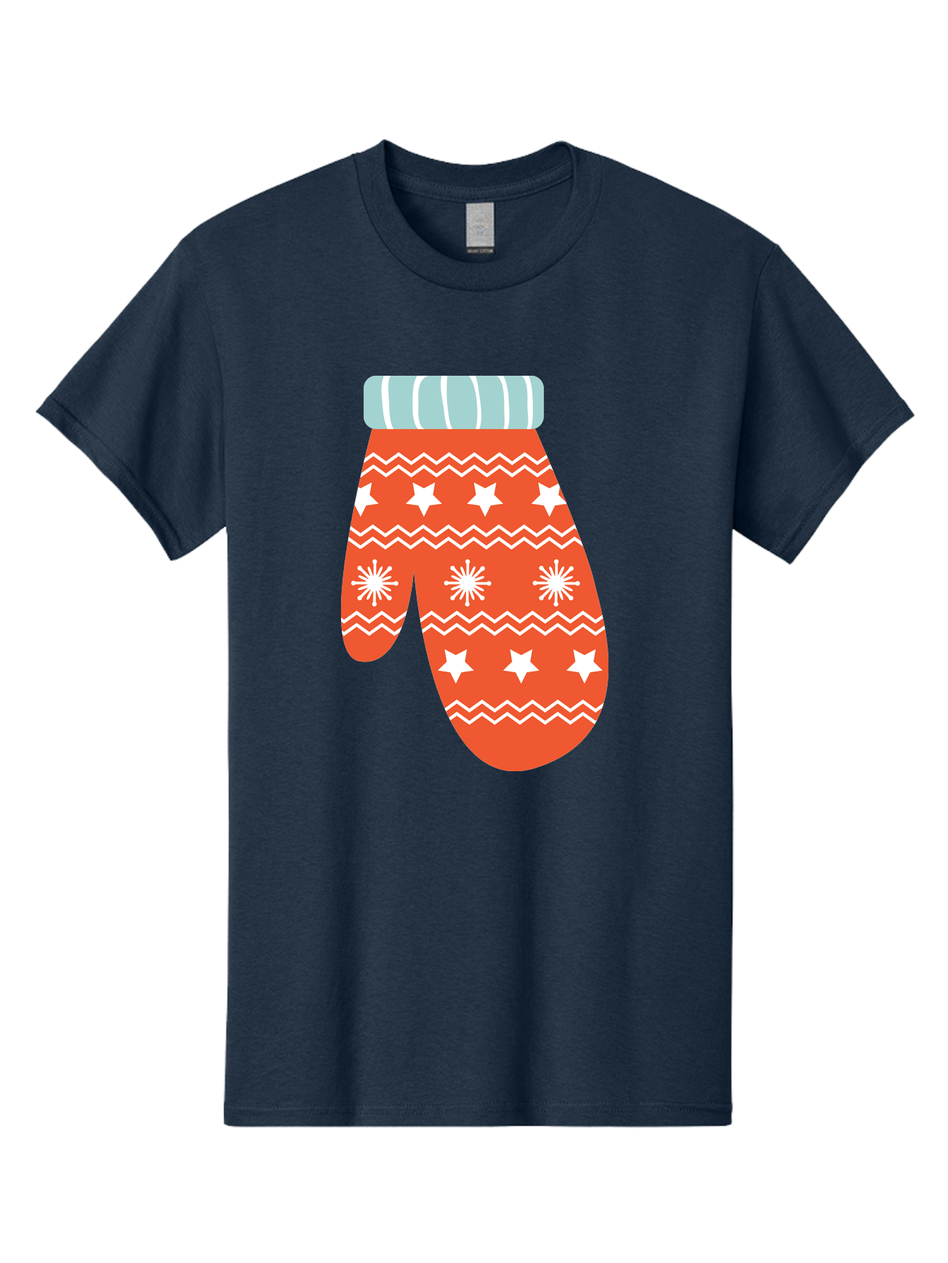 Mitten Men'S Graphic Tee, 100% Cotton, Comfortable Casual Summer Wear, Machine Washable, Red Christmas Mitten, White Snowflakes, White Stars, Zigzag Pattern, Winter Clothing, Holiday Accessories, Festive Design, Cold Weather Gear, Aad009 17