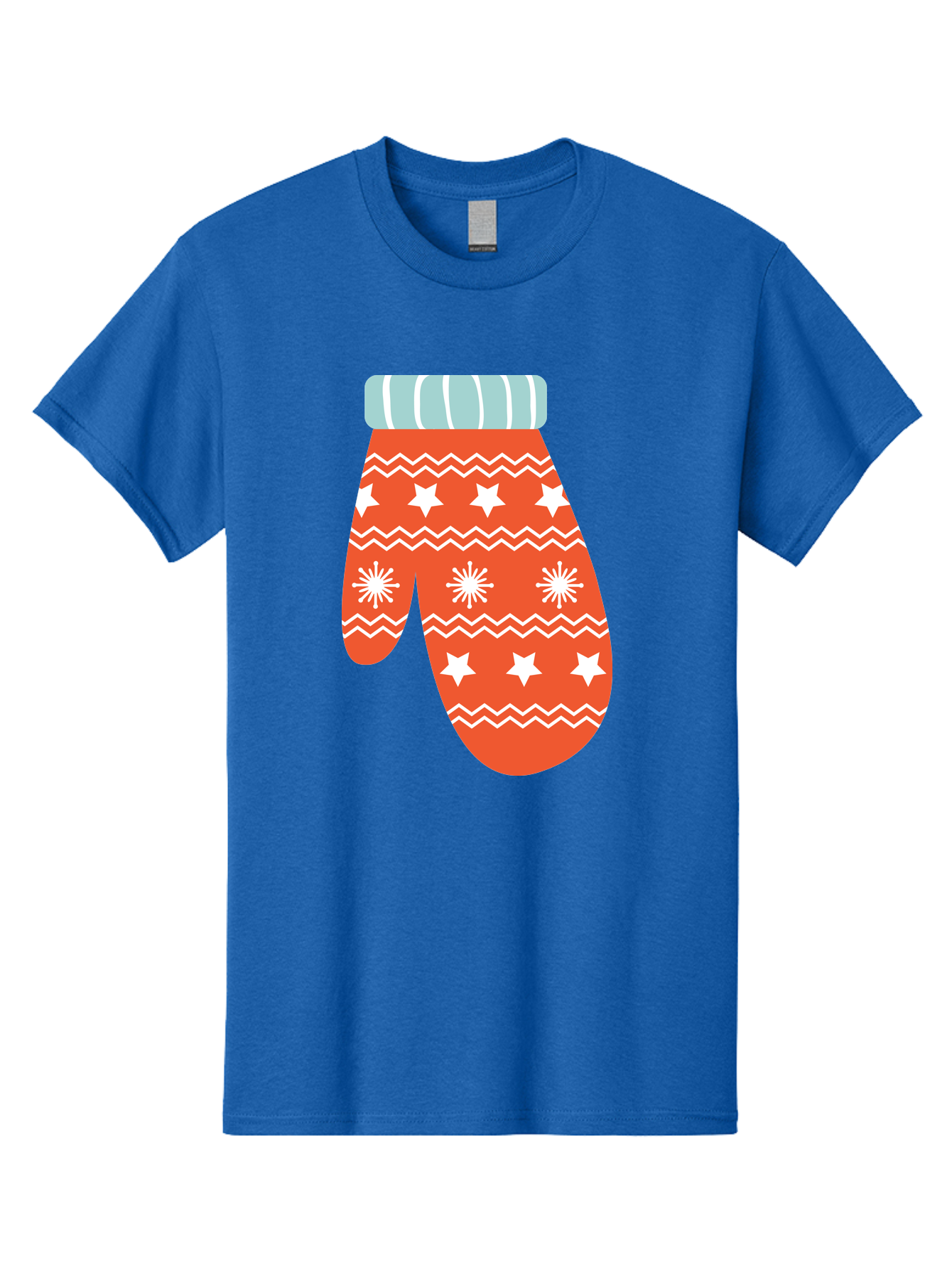 Mitten Men'S Graphic Tee, 100% Cotton, Comfortable Casual Summer Wear, Machine Washable, Red Christmas Mitten, White Snowflakes, White Stars, Zigzag Pattern, Winter Clothing, Holiday Accessories, Festive Design, Cold Weather Gear, Aad009 15