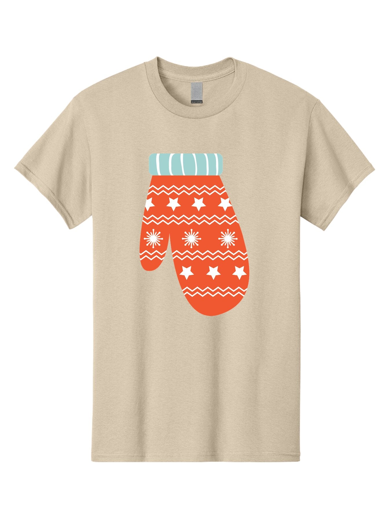 Mitten Men'S Graphic Tee, 100% Cotton, Comfortable Casual Summer Wear, Machine Washable, Red Christmas Mitten, White Snowflakes, White Stars, Zigzag Pattern, Winter Clothing, Holiday Accessories, Festive Design, Cold Weather Gear, Aad009