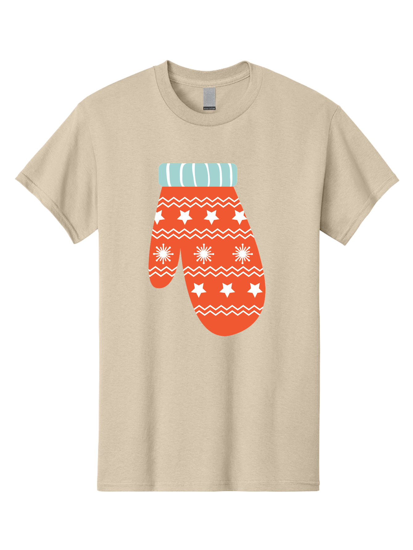 Mitten Men'S Graphic Tee, 100% Cotton, Comfortable Casual Summer Wear, Machine Washable, Red Christmas Mitten, White Snowflakes, White Stars, Zigzag Pattern, Winter Clothing, Holiday Accessories, Festive Design, Cold Weather Gear, Aad009 21