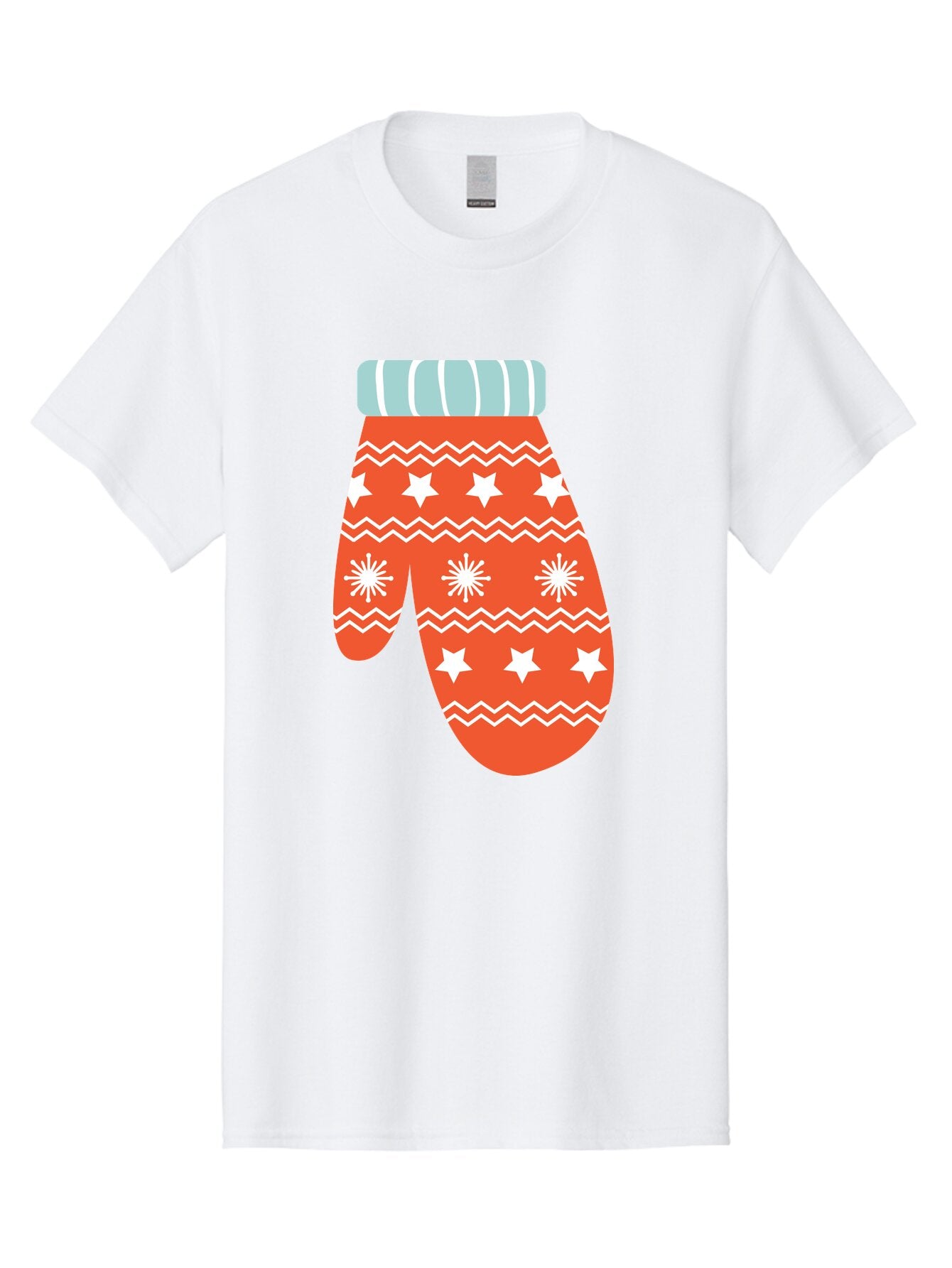 Mitten Men'S Graphic Tee, 100% Cotton, Comfortable Casual Summer Wear, Machine Washable, Red Christmas Mitten, White Snowflakes, White Stars, Zigzag Pattern, Winter Clothing, Holiday Accessories, Festive Design, Cold Weather Gear, Aad009 8