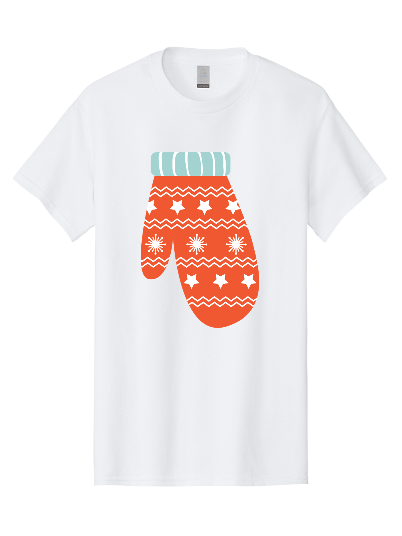 Mitten Men'S Graphic Tee, 100% Cotton, Comfortable Casual Summer Wear, Machine Washable, Red Christmas Mitten, White Snowflakes, White Stars, Zigzag Pattern, Winter Clothing, Holiday Accessories, Festive Design, Cold Weather Gear, Aad009 11