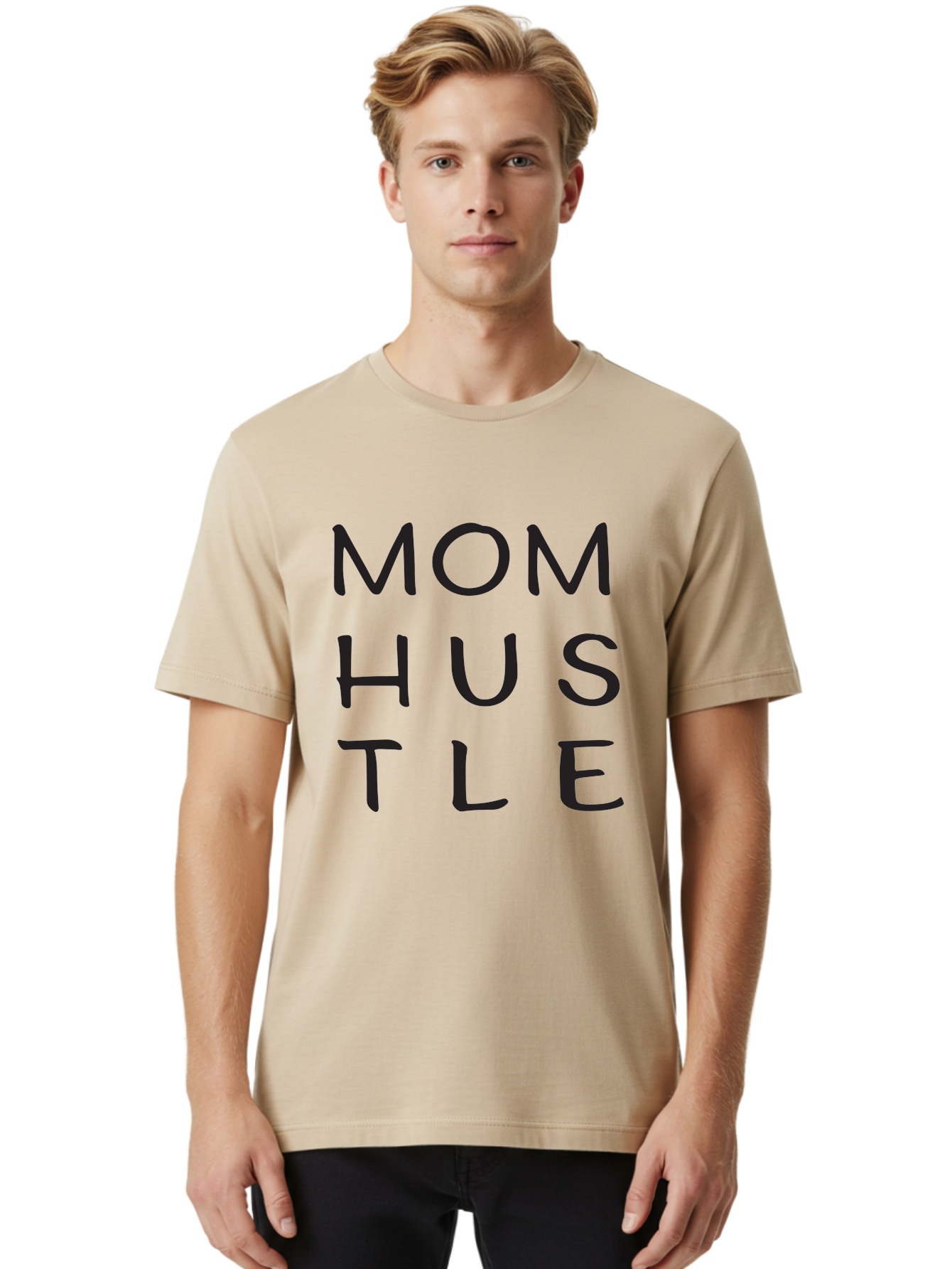 Mom-Hustle Men'S Graphic Tee, 100% Cotton, Comfortable Casual Summer Wear, Machine Washable, Motivational Quote, Mom Hustle, Handwritten Text, Black Font, Inspirational Phrase, Empowerment Message, Handwritten Style Aad011