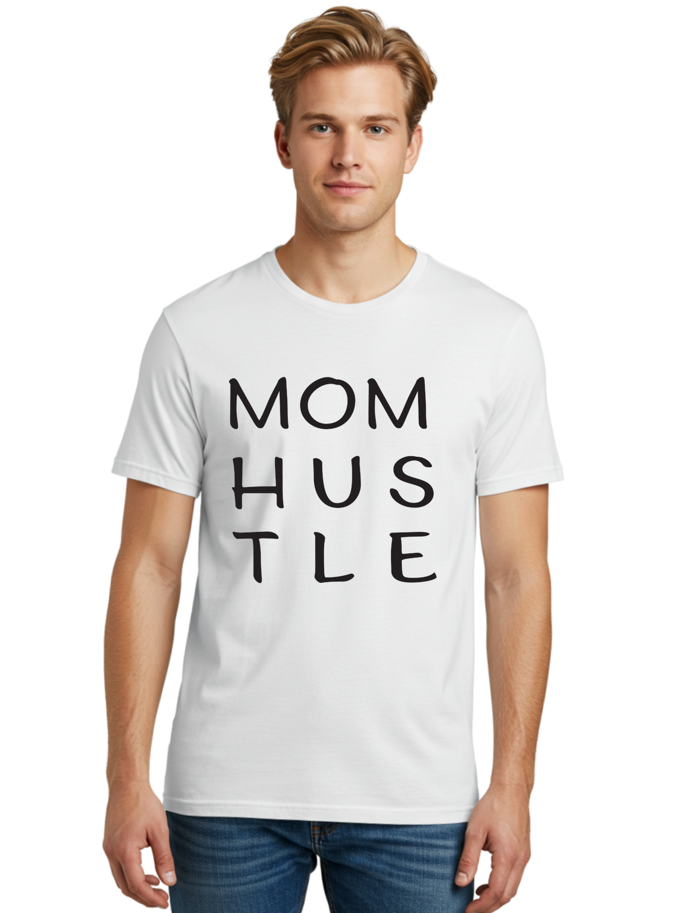 Mom-Hustle Men'S Graphic Tee, 100% Cotton, Comfortable Casual Summer Wear, Machine Washable, Motivational Quote, Mom Hustle, Handwritten Text, Black Font, Inspirational Phrase, Empowerment Message, Handwritten Style Aad011 4
