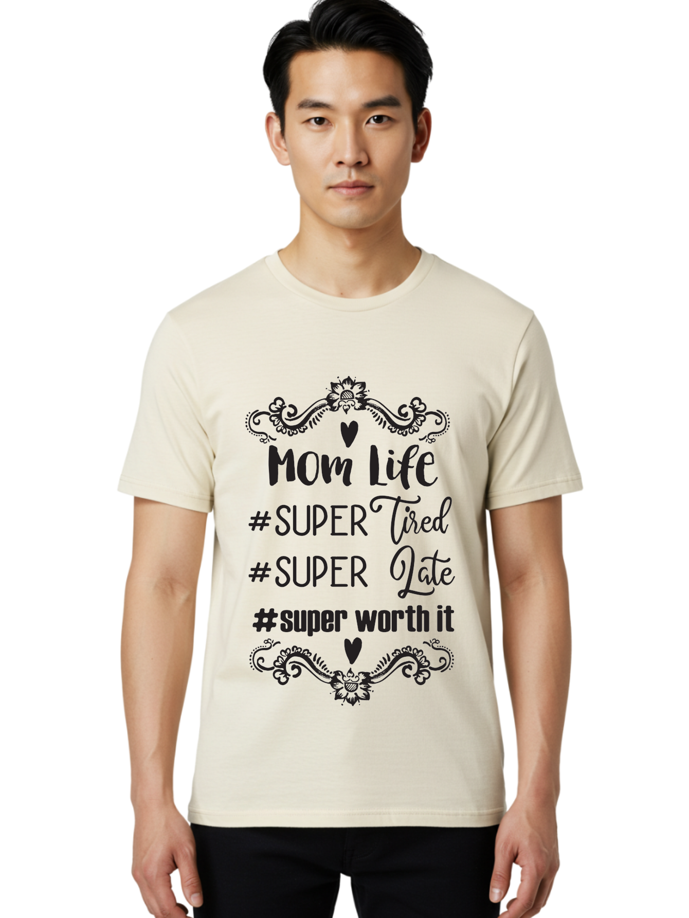 Mom-Life Men'S Graphic Tee, 100% Cotton, Comfortable Casual Summer Wear, Machine Washable, Mom Life, Motherhood, Parenting, Parenting Quote, Super Tired, Super Late, Super Worth It, Motherhood Journey, Mom Quote, Parenting Life Aad013 10