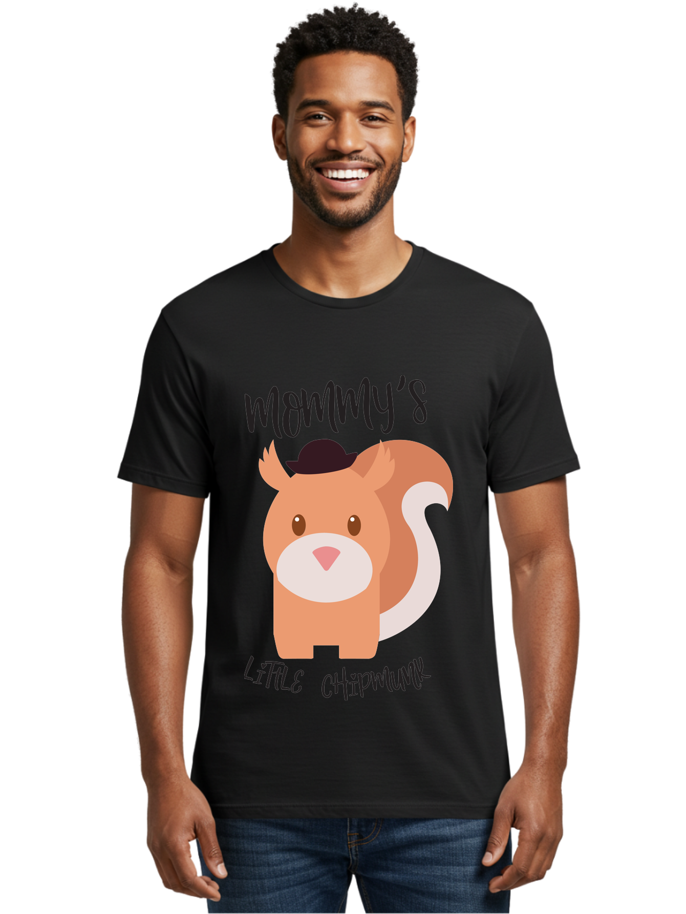 Mommy-S-Little-Chipmunk Men'S Graphic Tee, 100% Cotton, Comfortable Casual Summer Wear, Machine Washable, Chipmunk Cartoon, Animal Graphics, Cartoon Character Design, Nursery Art, Cute Squirrel Illustration, Children'S Graphic Design, Aad017 30