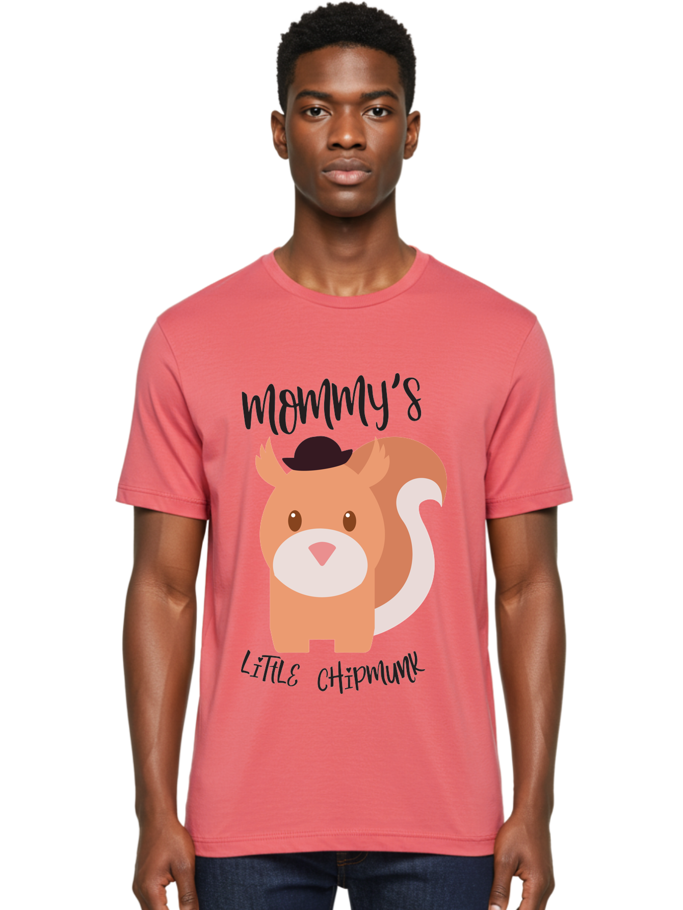 Mommy-S-Little-Chipmunk Men'S Graphic Tee, 100% Cotton, Comfortable Casual Summer Wear, Machine Washable, Chipmunk Cartoon, Animal Graphics, Cartoon Character Design, Nursery Art, Cute Squirrel Illustration, Children'S Graphic Design, Aad017