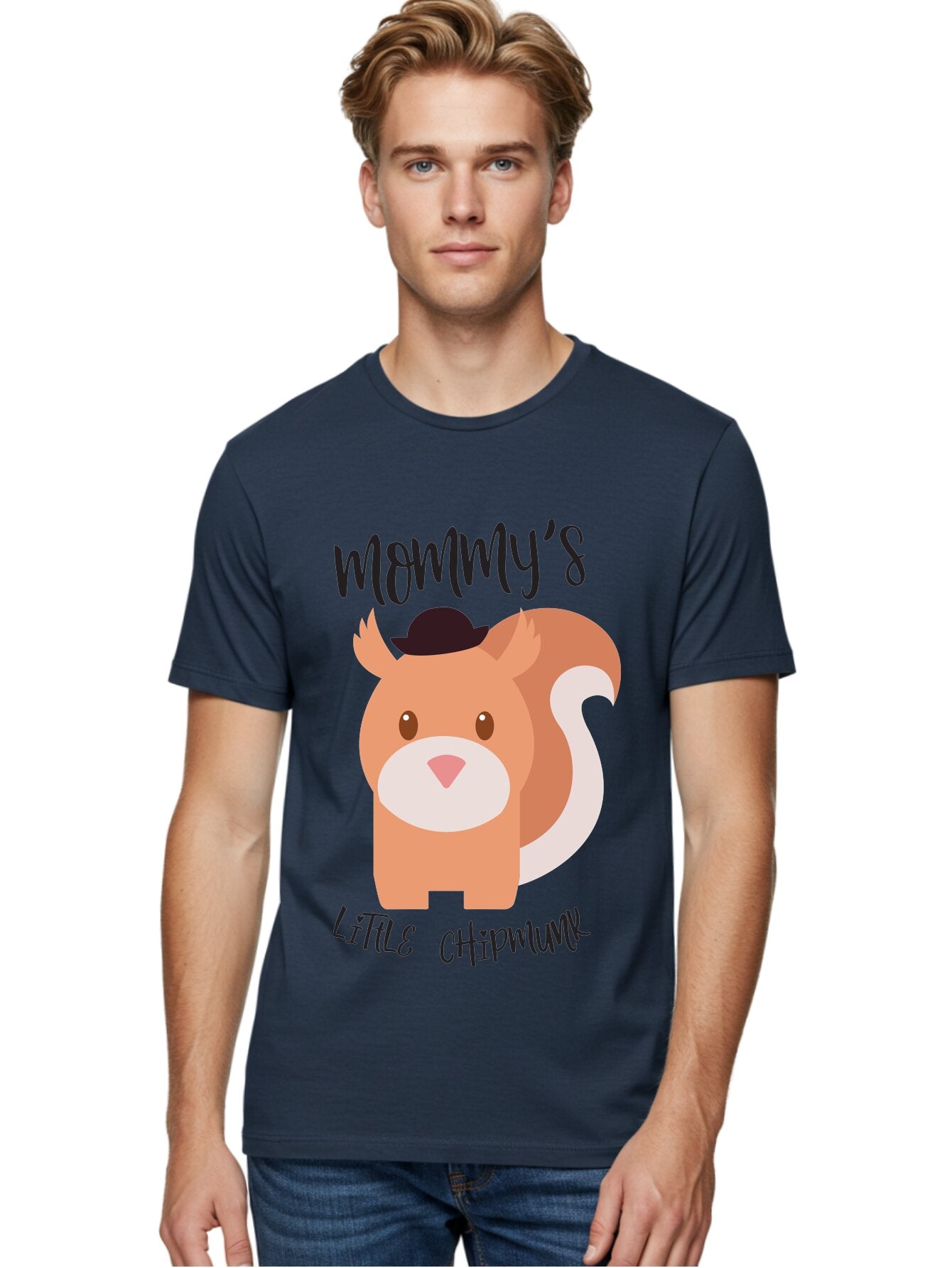 Mommy-S-Little-Chipmunk Men'S Graphic Tee, 100% Cotton, Comfortable Casual Summer Wear, Machine Washable, Chipmunk Cartoon, Animal Graphics, Cartoon Character Design, Nursery Art, Cute Squirrel Illustration, Children'S Graphic Design, Aad017 18