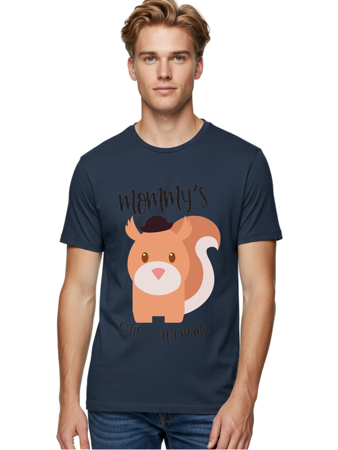 Mommy-S-Little-Chipmunk Men'S Graphic Tee, 100% Cotton, Comfortable Casual Summer Wear, Machine Washable, Chipmunk Cartoon, Animal Graphics, Cartoon Character Design, Nursery Art, Cute Squirrel Illustration, Children'S Graphic Design, Aad017 24