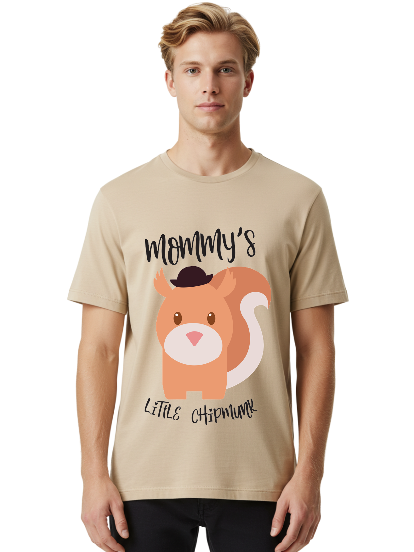 Mommy-S-Little-Chipmunk Men'S Graphic Tee, 100% Cotton, Comfortable Casual Summer Wear, Machine Washable, Chipmunk Cartoon, Animal Graphics, Cartoon Character Design, Nursery Art, Cute Squirrel Illustration, Children'S Graphic Design, Aad017 18