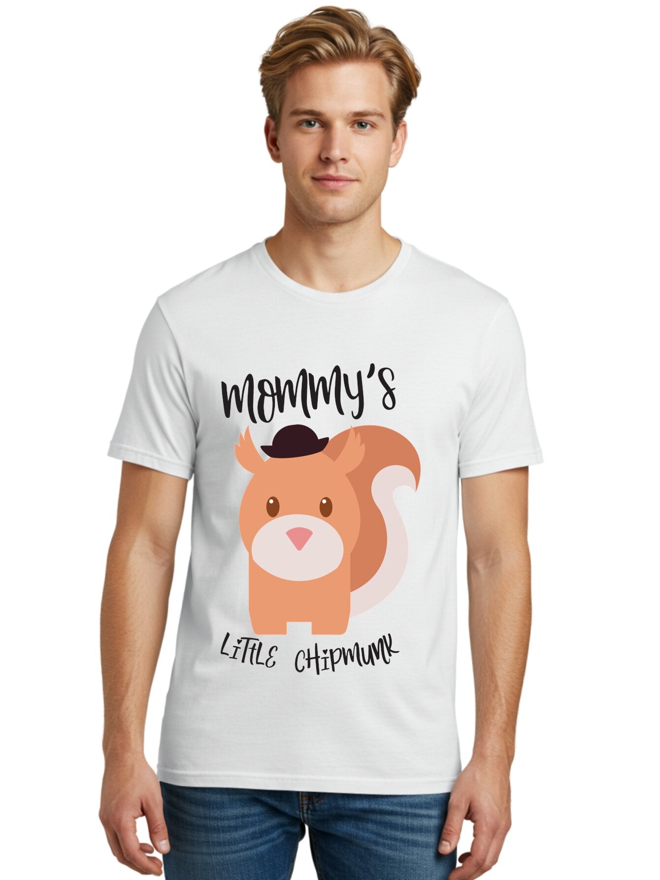 Mommy-S-Little-Chipmunk Men'S Graphic Tee, 100% Cotton, Comfortable Casual Summer Wear, Machine Washable, Chipmunk Cartoon, Animal Graphics, Cartoon Character Design, Nursery Art, Cute Squirrel Illustration, Children'S Graphic Design, Aad017 24